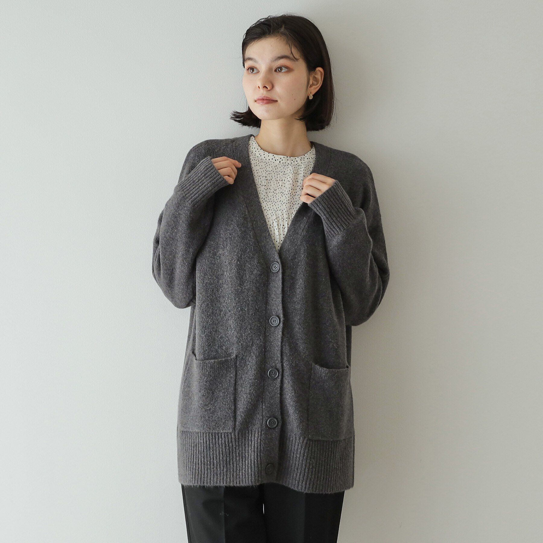 OPAQUE.CLIP「アンゴラ混リラクシーVネックニットカーディガン【洗濯機洗い可】」|カーディガン|