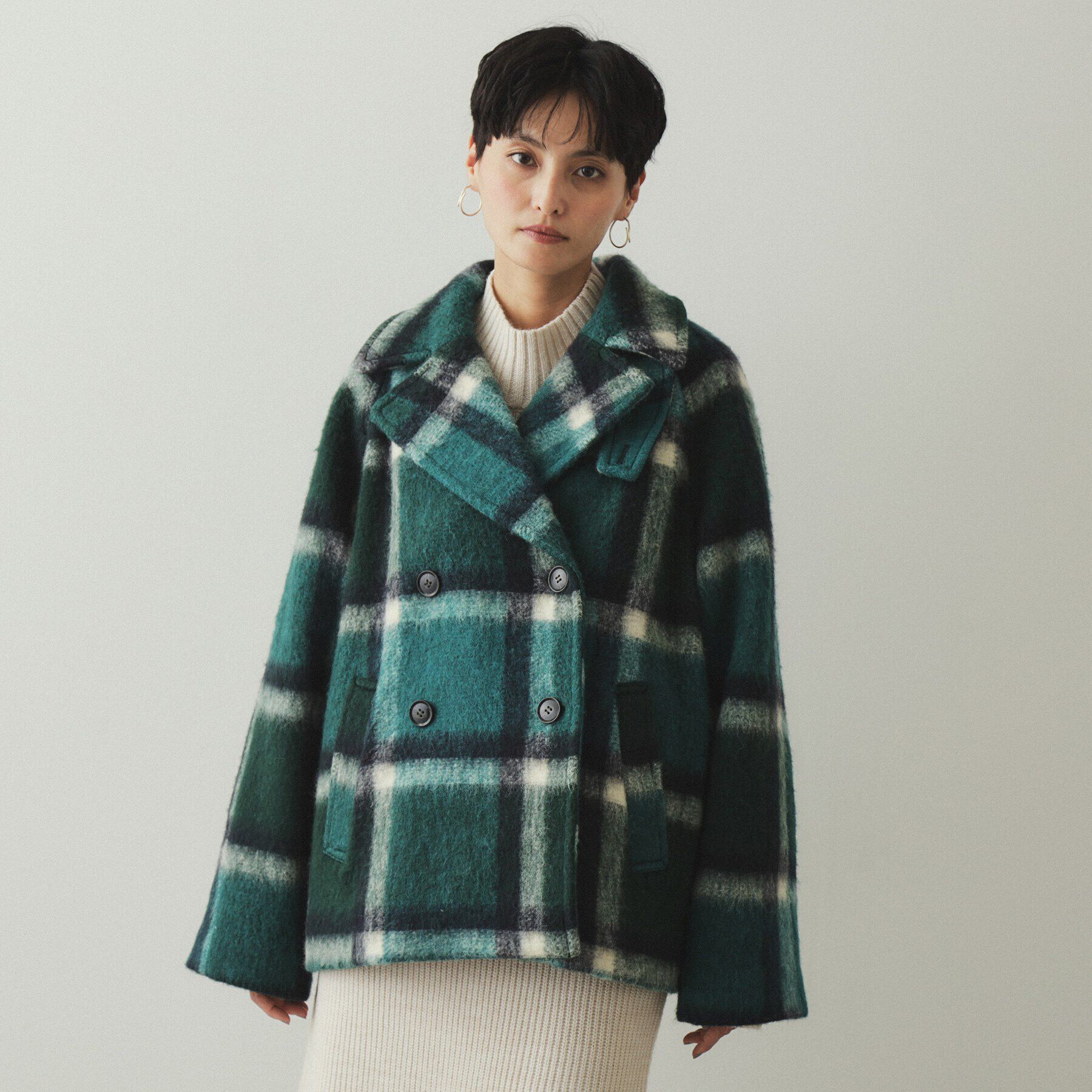 OPAQUE.CLIP「《美人百花掲載》ビックチェック ミドルPコート」|ピーコート|