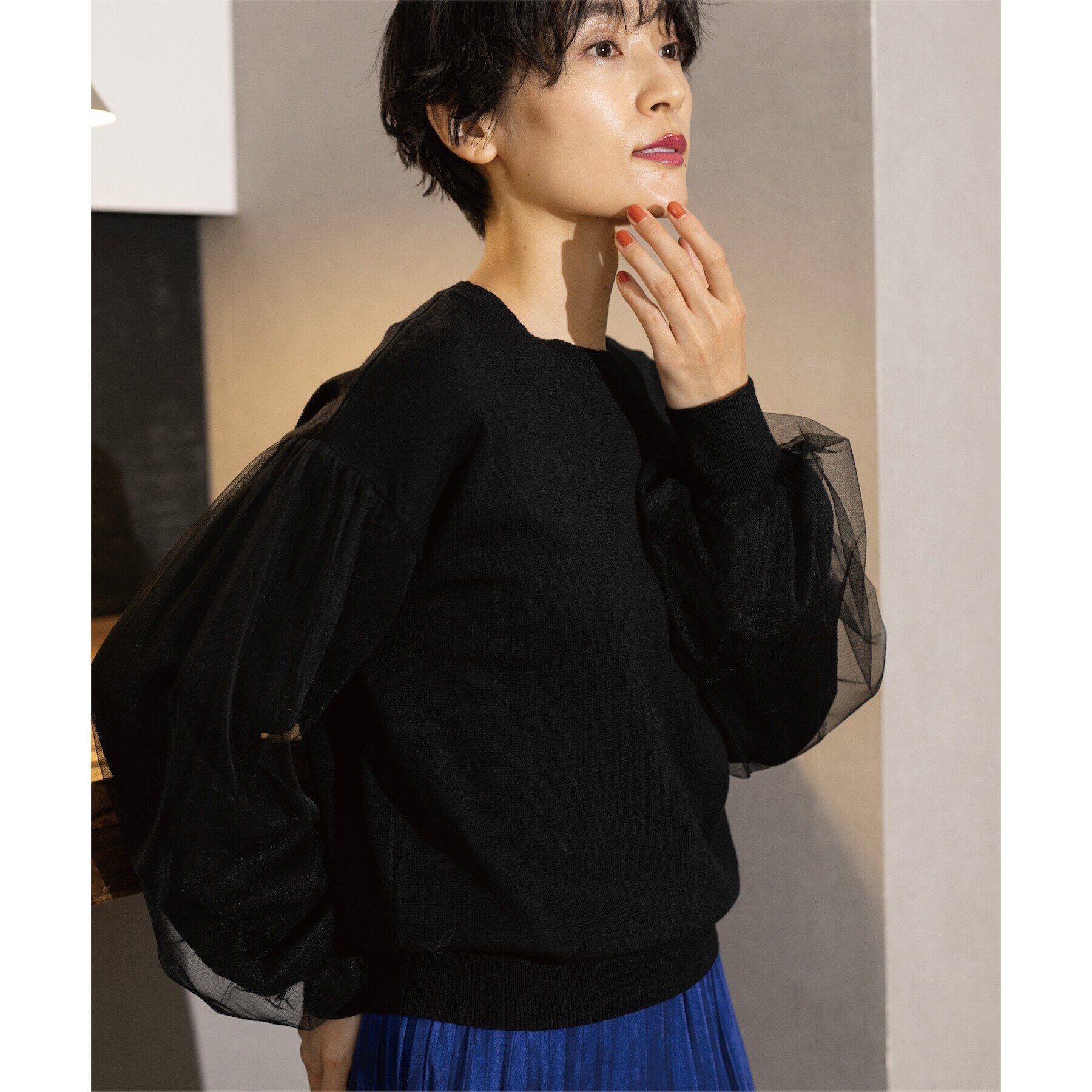 OPAQUE.CLIP「《5color/S-LLsize》チュールドッキングスリーブニット【洗濯機洗い可】」|ニット・セーター|