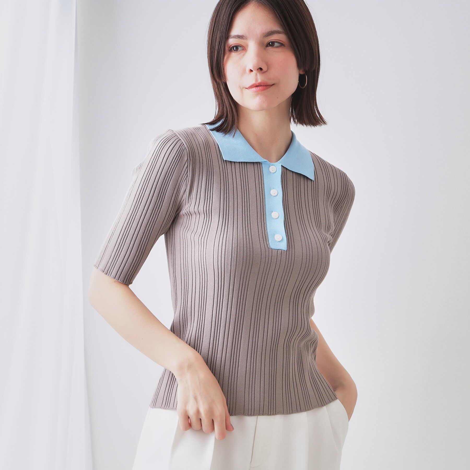 OPAQUE.CLIP「配色ポロランダムリブニット【洗濯機洗い可/抗ピル】」|ニット・セーター|