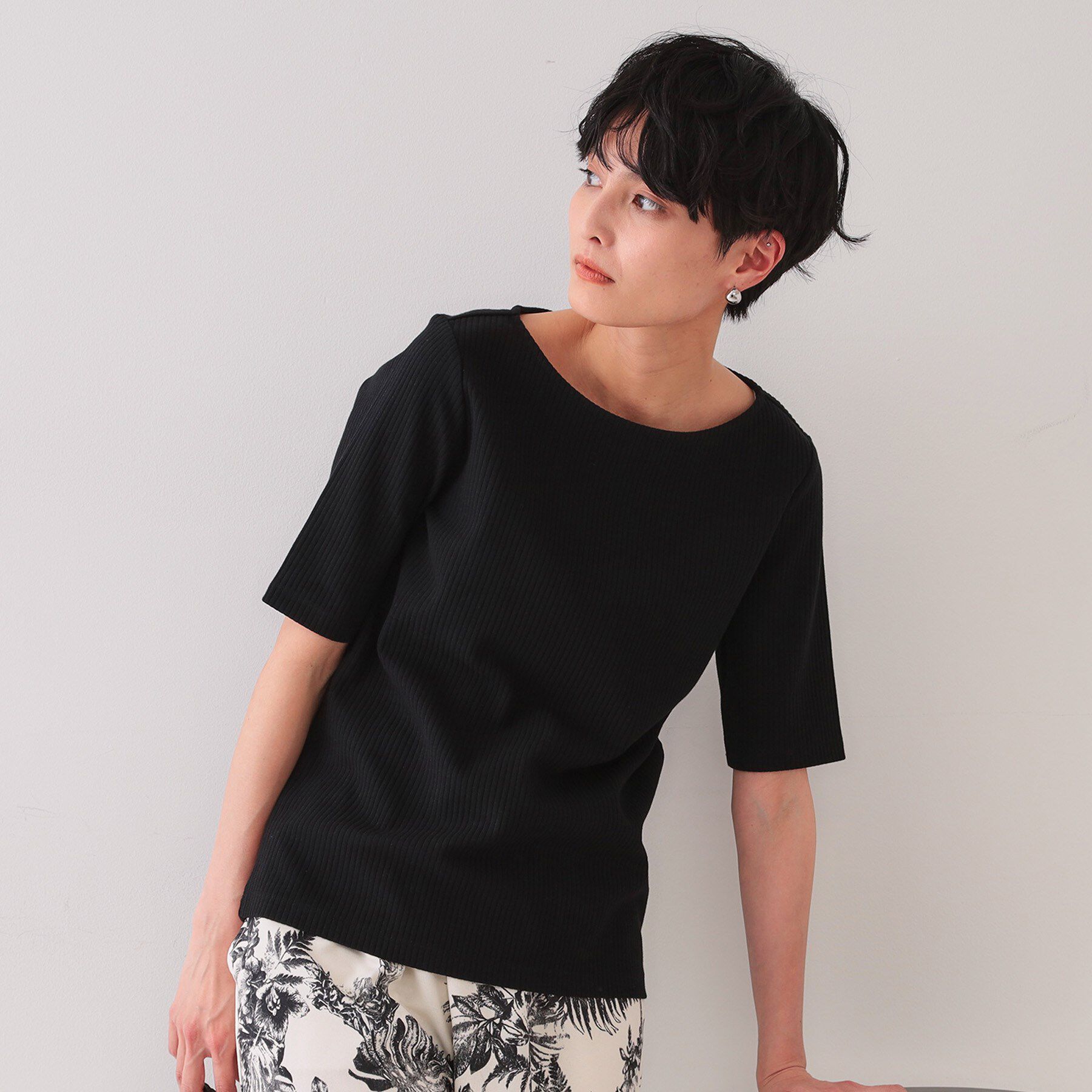 OPAQUE.CLIP「ボートネックリブカットソー【洗濯機洗い可】」|Tシャツ・カットソー|