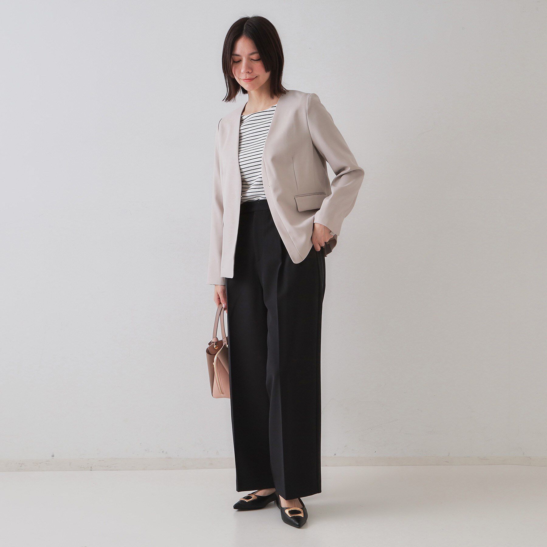 OPAQUE.CLIP「ストレッチリネンライクVネックジャケット/セットアップ対応【洗濯機洗い可/防シワ】」|ノーカラージャケット|