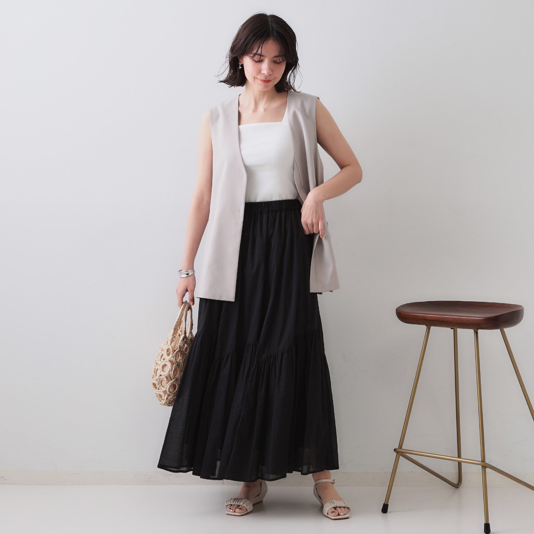 OPAQUE.CLIP「ギャザーフレアスカート/オーガニックコットン混【洗濯機洗い可】」|スカート|