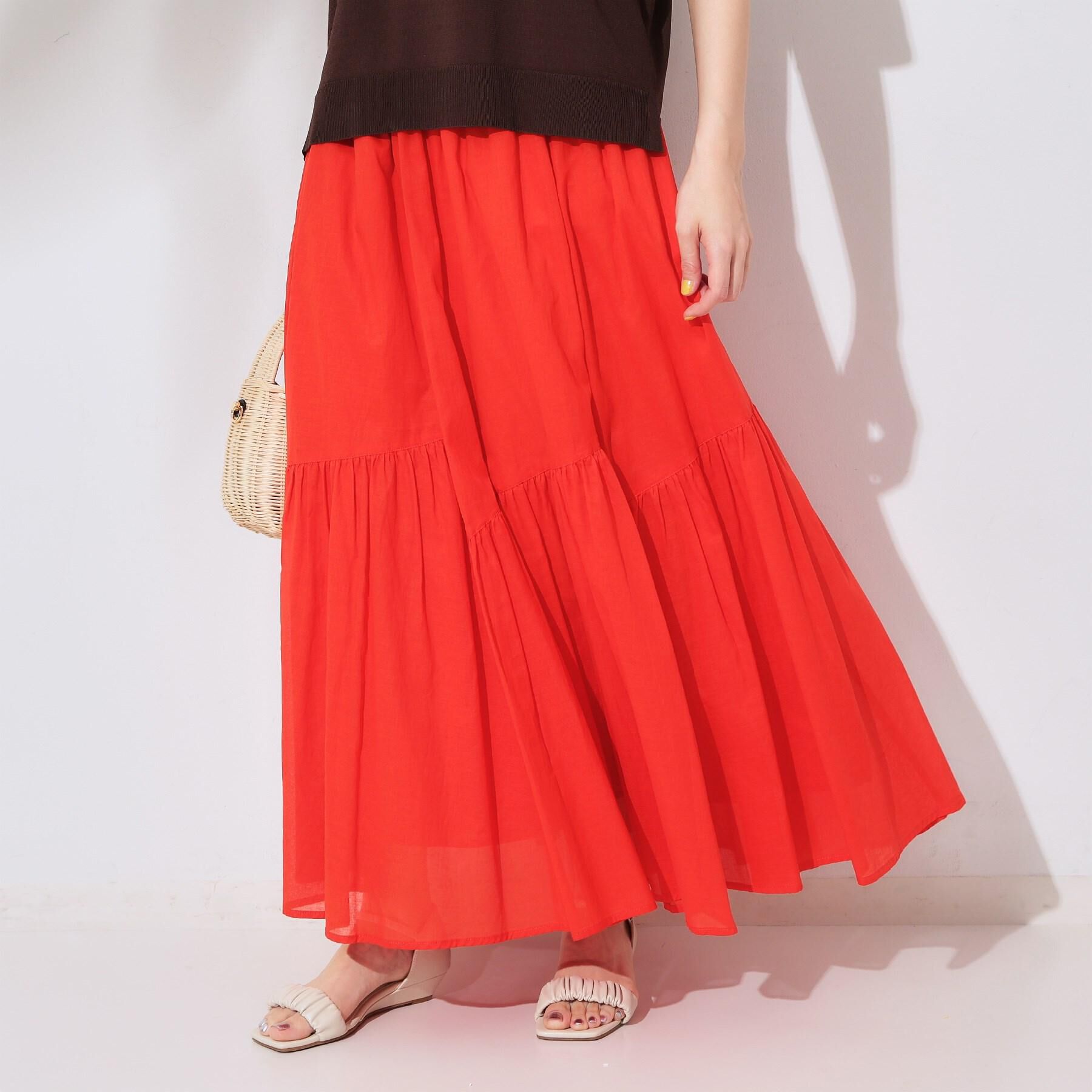 OPAQUE.CLIP「ギャザーフレアスカート/オーガニックコットン混【洗濯機洗い可】」|スカート|