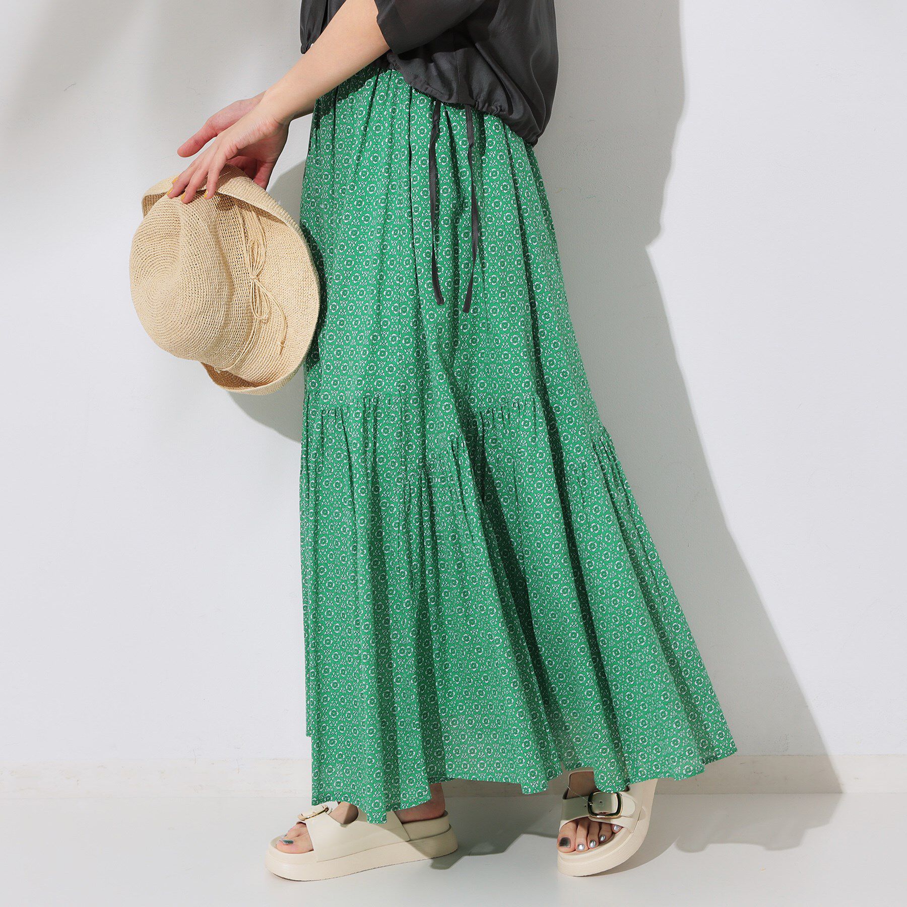 OPAQUE.CLIP「ギャザーフレアスカート/オーガニックコットン混【洗濯機洗い可】」|スカート|