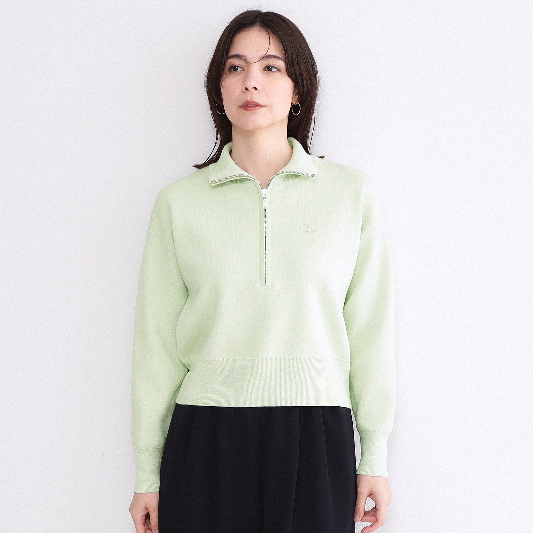 OPAQUE.CLIP「ハーフZIP刺繍ロゴニット【洗濯機OK】」|ニット・セーター|