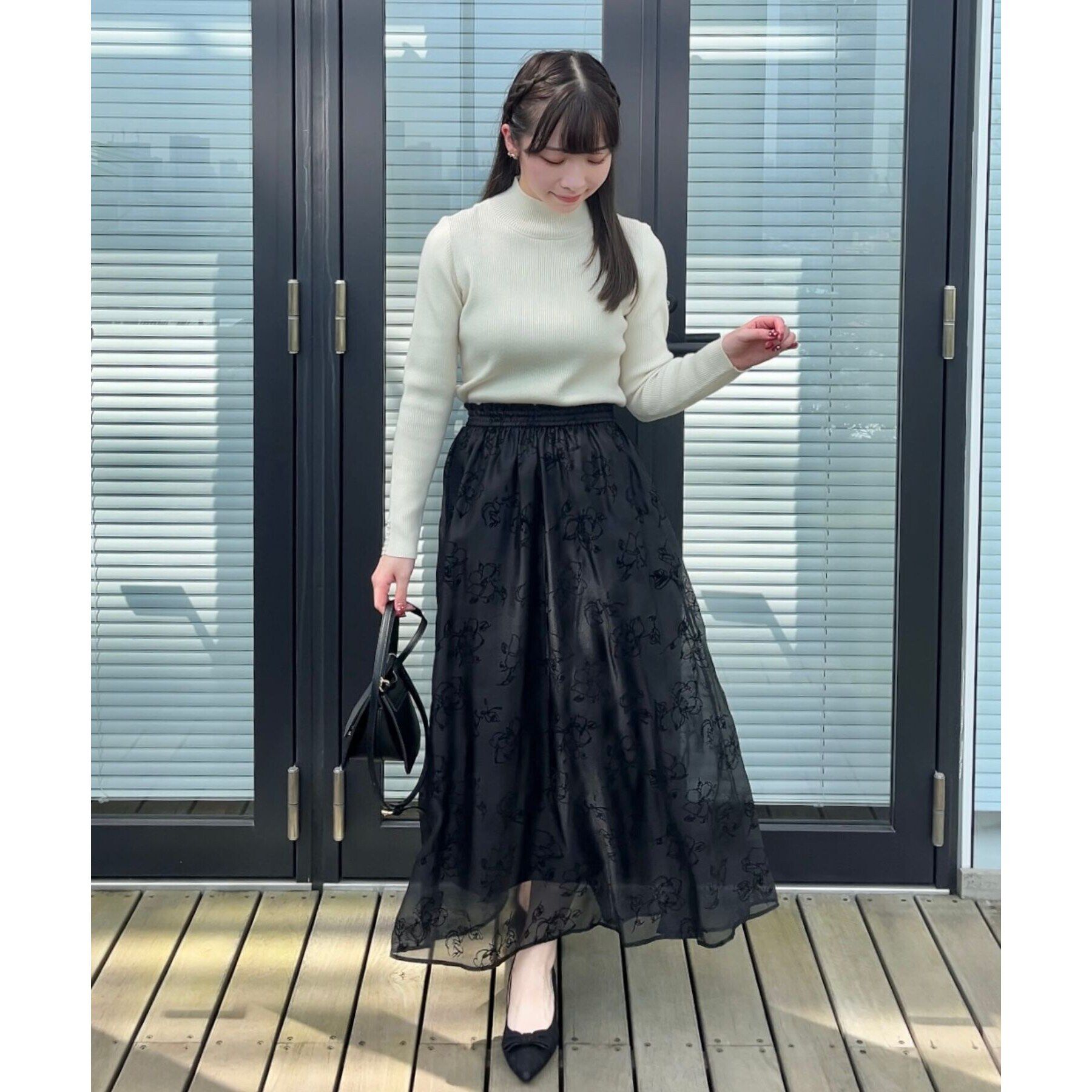 Couture broach「【柔らかなタッチ・吸湿発熱・帯電防止機能付き】サスティナブルフェイクパールリブニット」|ニット・セーター|