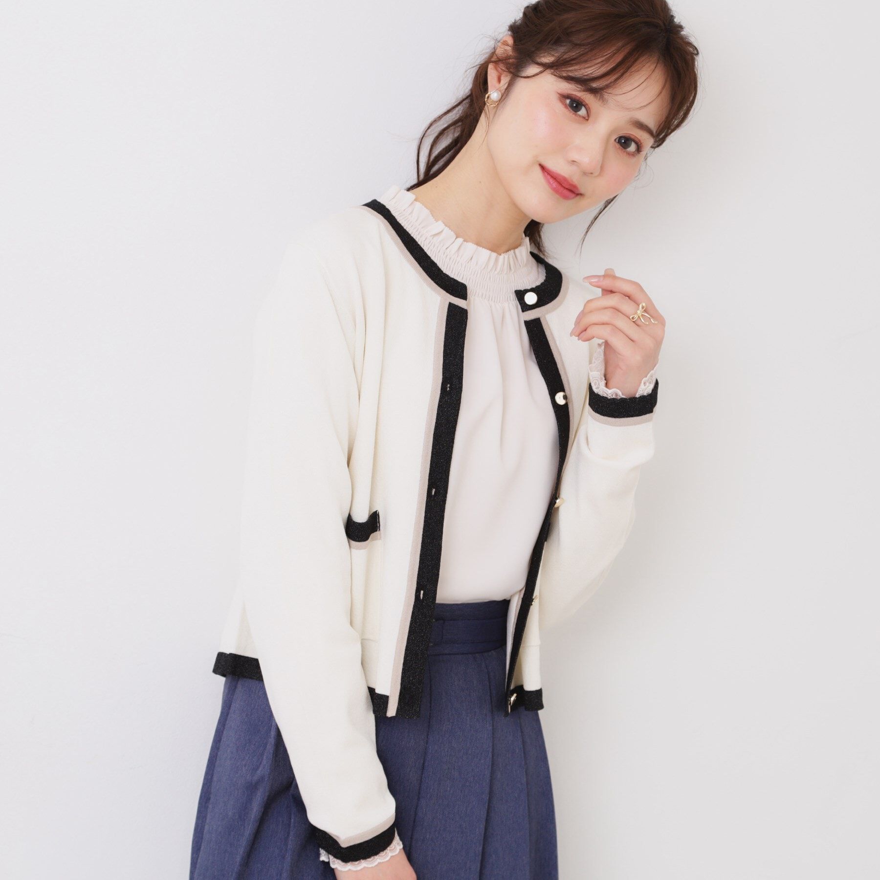 Couture broach「【きれいめ・通勤・初夏まで着られる】配色ラメカーディガン」|カーディガン|