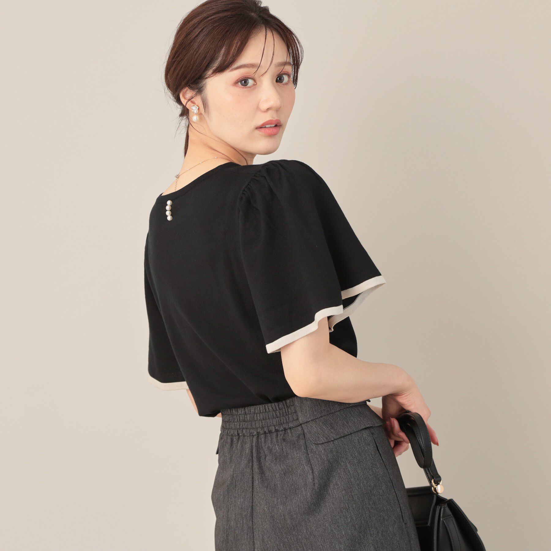 Couture broach「【フェミニン・5分袖・通勤】配色フレアスリーブニット」|ニット・セーター|