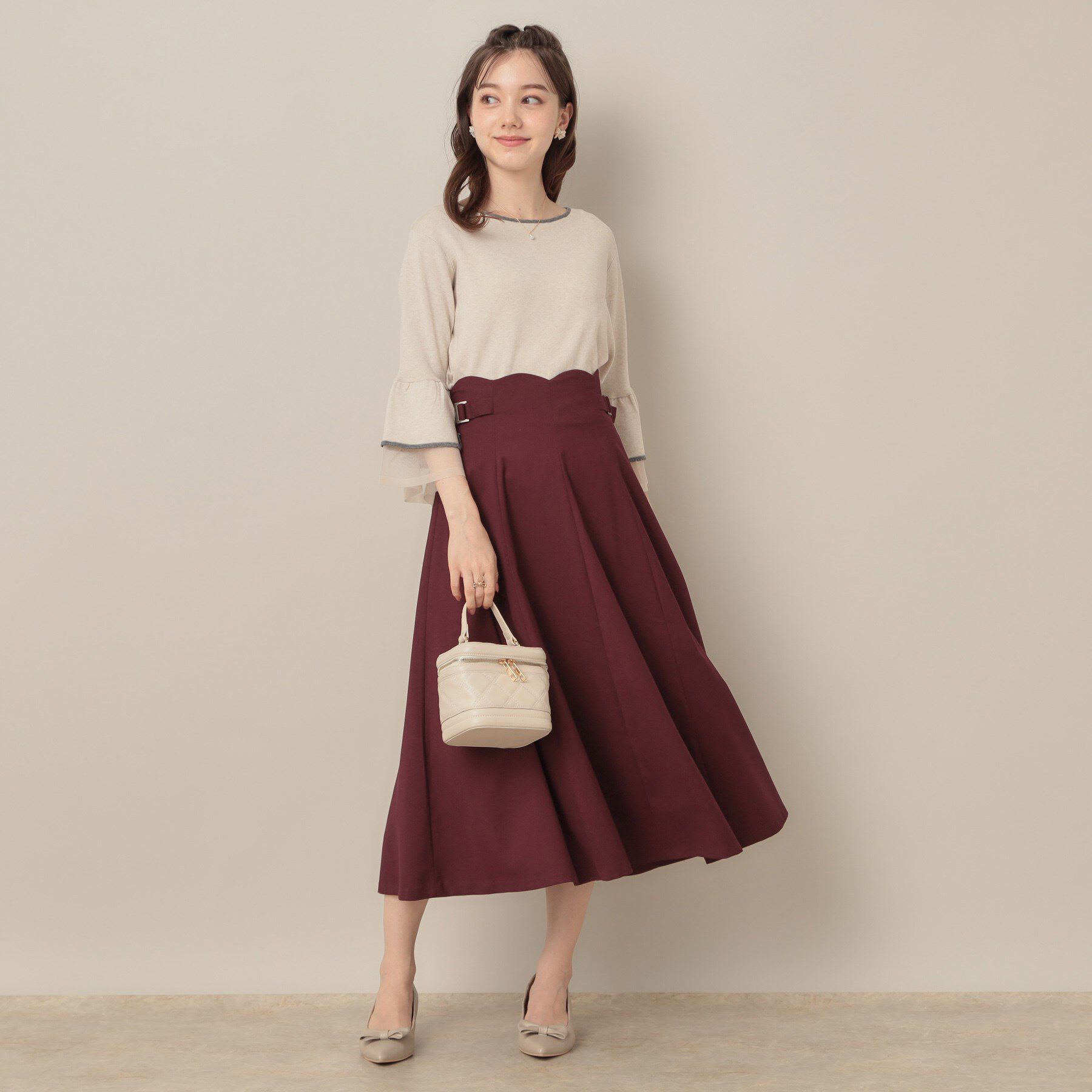 Couture broach「【大人可愛い・通勤】スカラウエスト サイドベルト パネルスカート」|スカート|