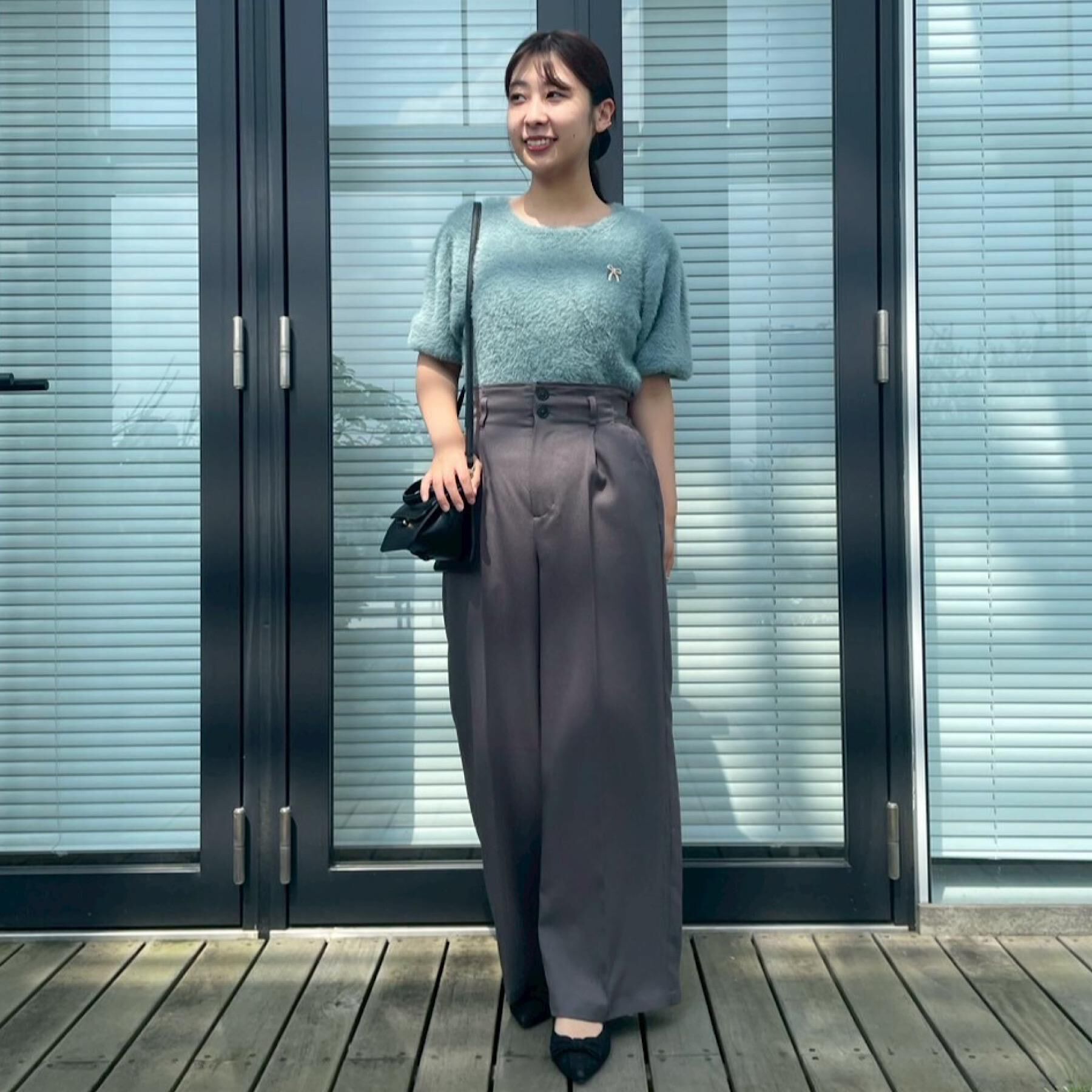 Couture broach「【着映え・5分袖・フェミニン】ラメフェザー半袖ニット」|ニット・セーター|