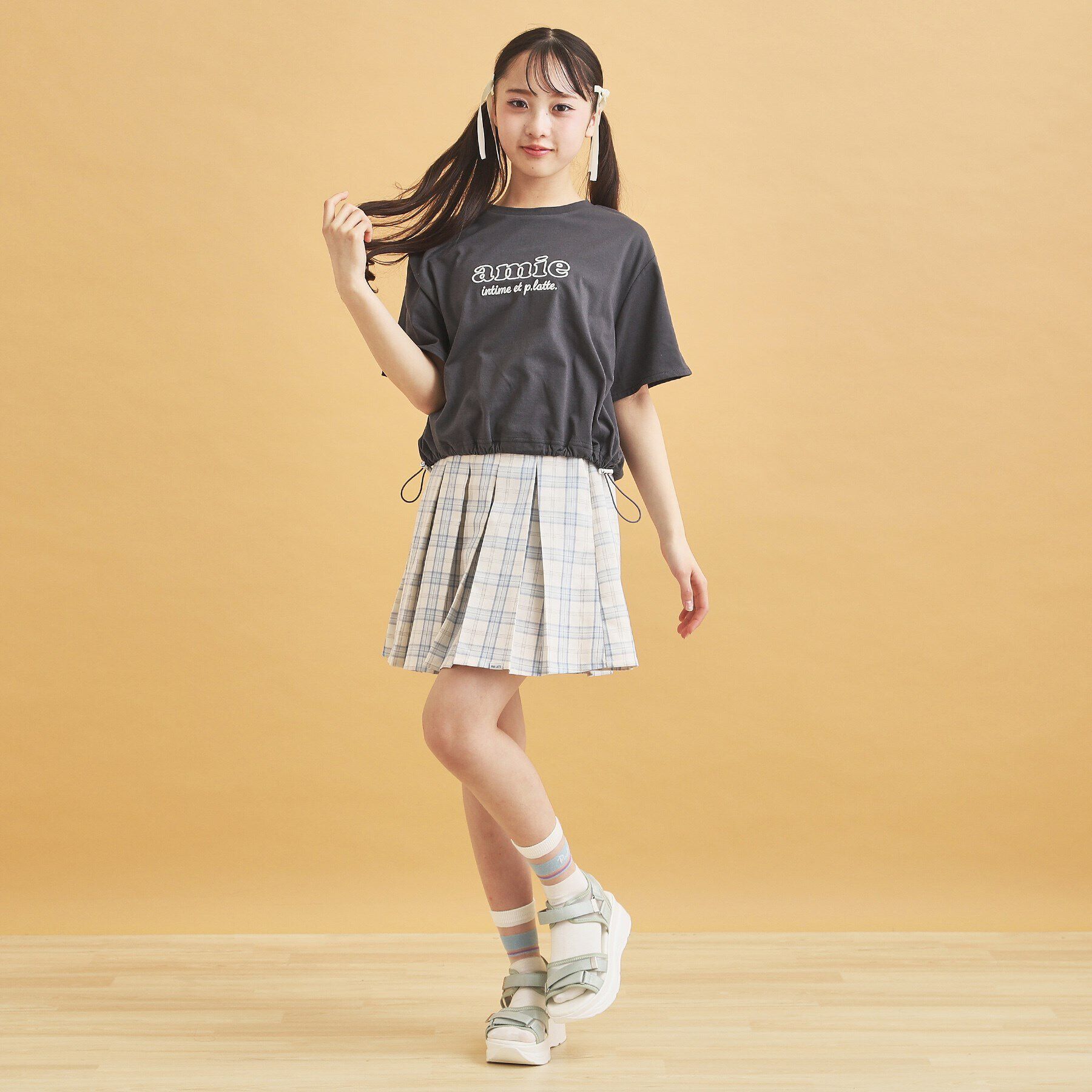 PINK-latte「ドロストリボンタックトップス」|Tシャツ・カットソー|