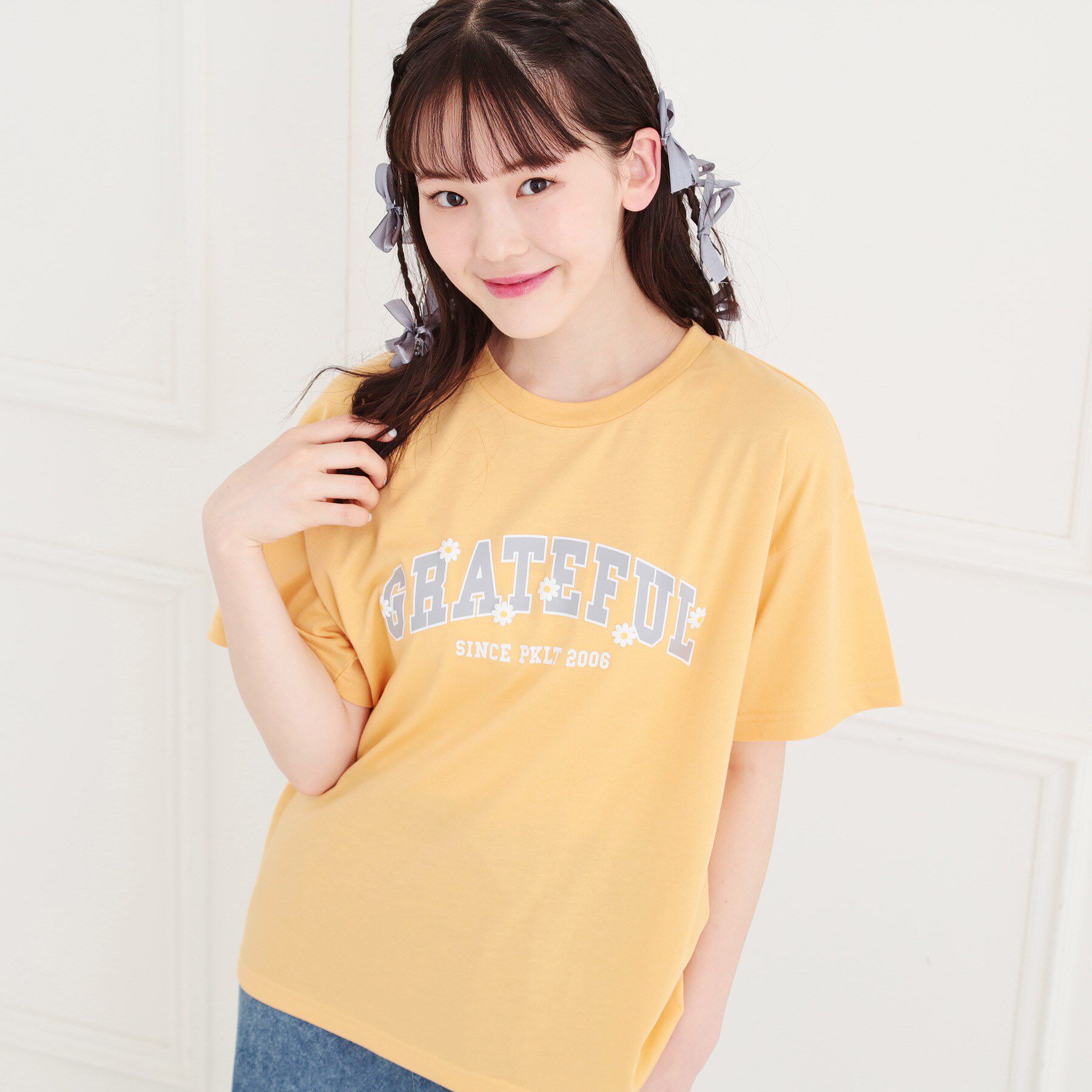 PINK-latte「カレッジTシャツ」|Tシャツ・カットソー|オレンジ(067)