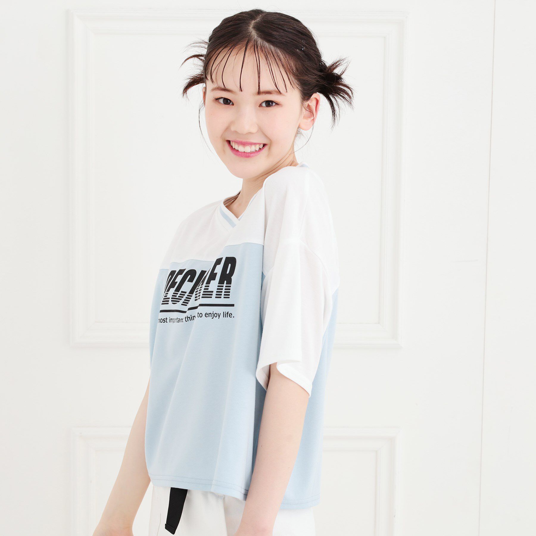 PINK-latte「Vネック切替Tシャツ」|Tシャツ・カットソー|