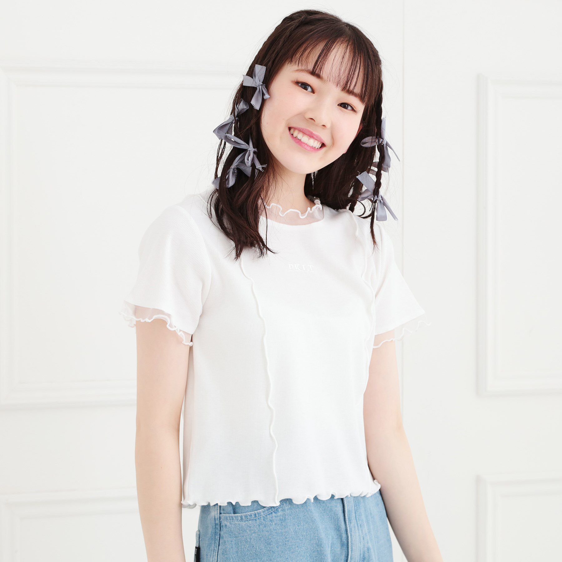 PINK-latte「シアーレイヤード風テレコトップス」|Tシャツ・カットソー|オフホワイト(003