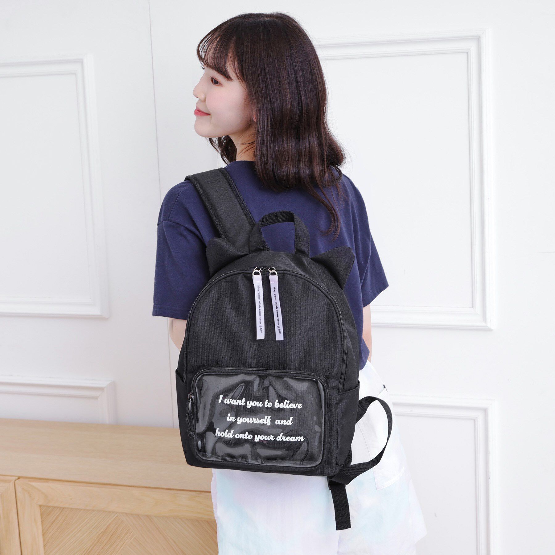 PINK-latte「【本体容量約14L】ネコミミリュック」|リュック|ブラック(019)