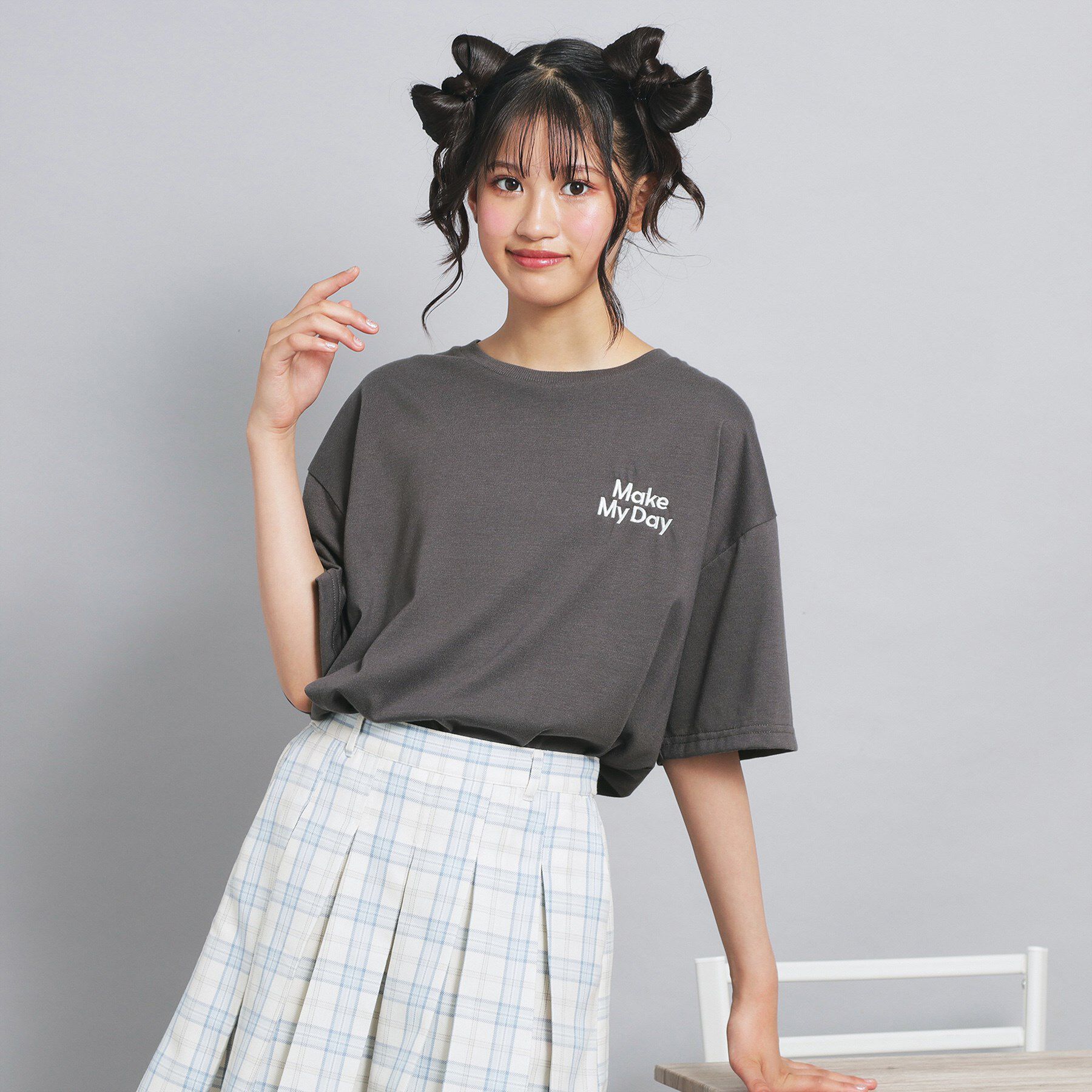 PINK-latte「くまいっぱいビッグTシャツ」|Tシャツ・カットソー|チャコールグレー(0