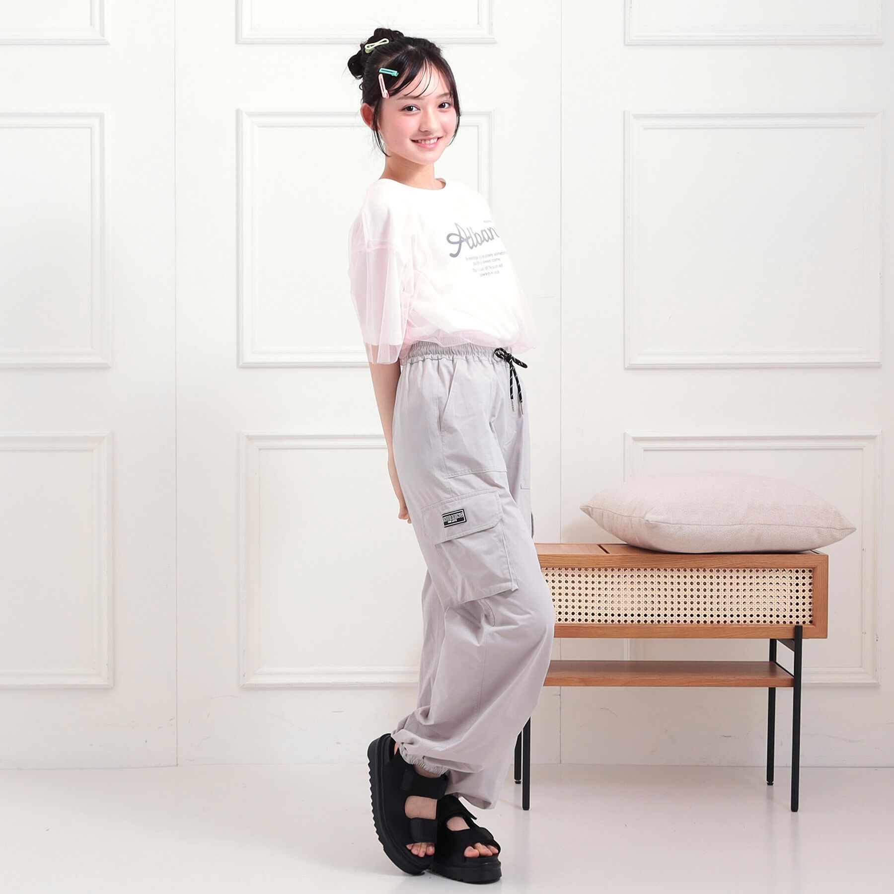 PINK-latte「チュールドッキングビッグTシャツ」|Tシャツ・カットソー|