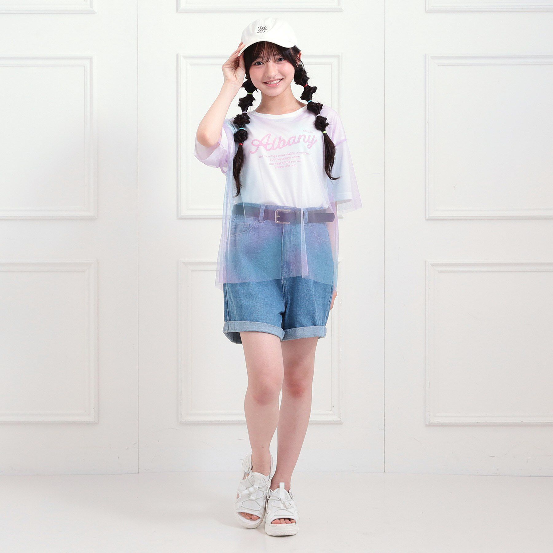 PINK-latte「チュールドッキングビッグTシャツ」|Tシャツ・カットソー|