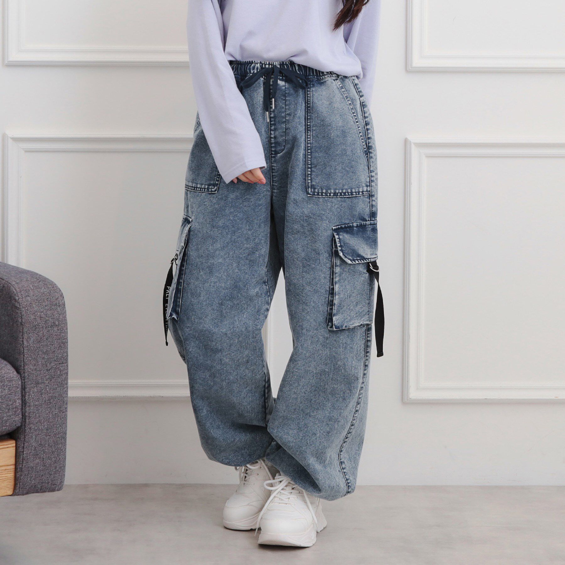 PINK-latte「ベーシックデニムカーゴパンツ」|その他|ブルー(493)