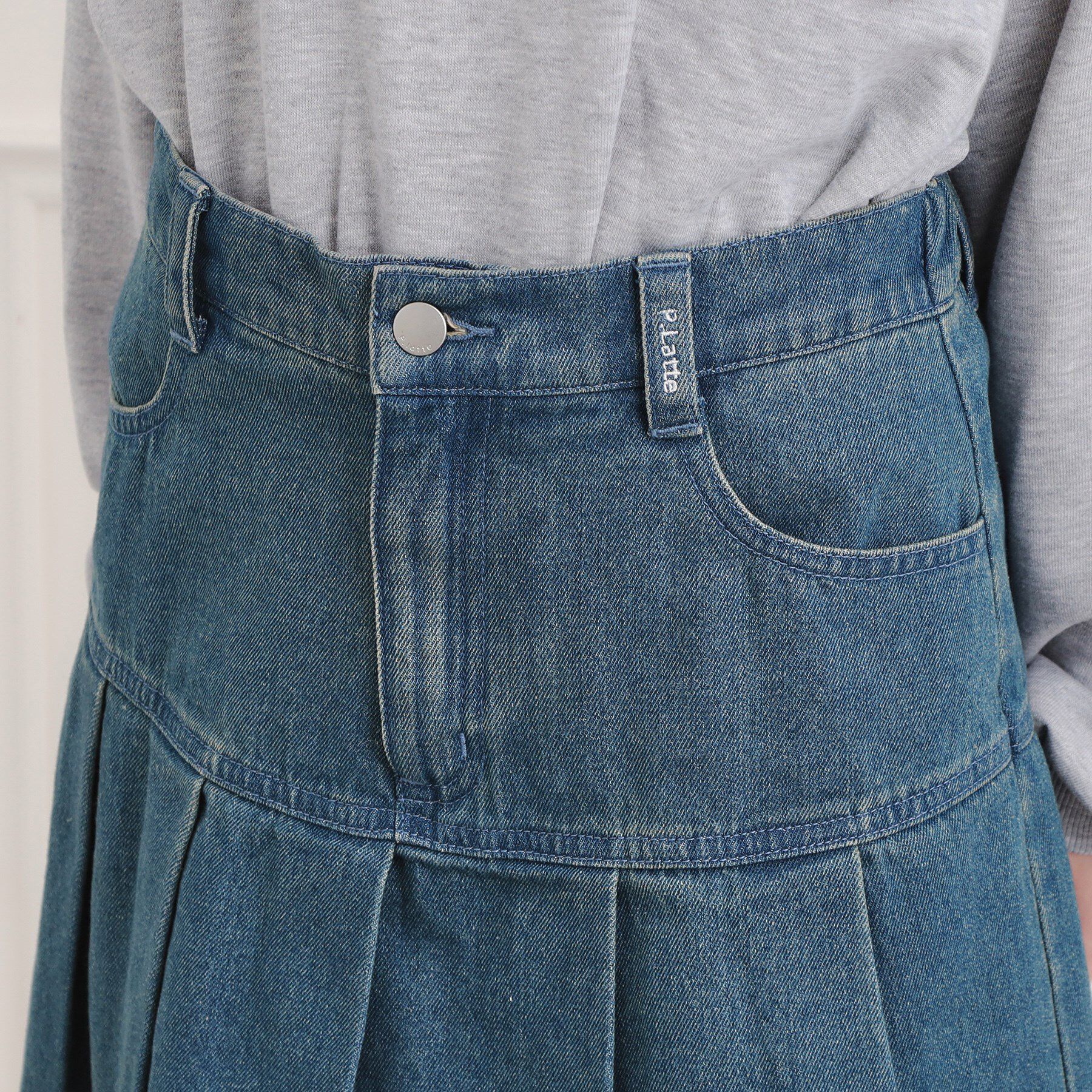 PINK-latte「デニム裾プリーツスカート」|スカート|