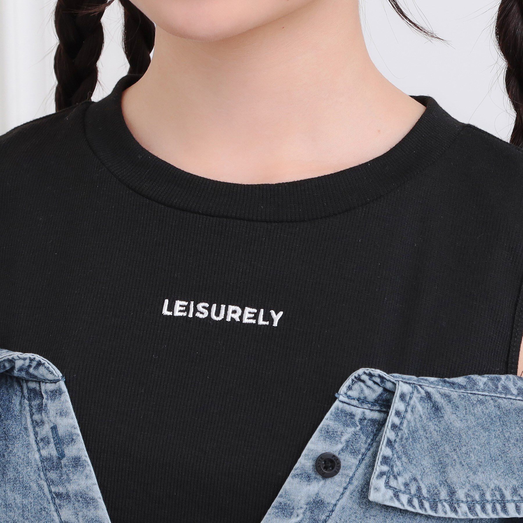 PINK-latte「肩あきデニムドッキングシャツ」|Tシャツ・カットソー|