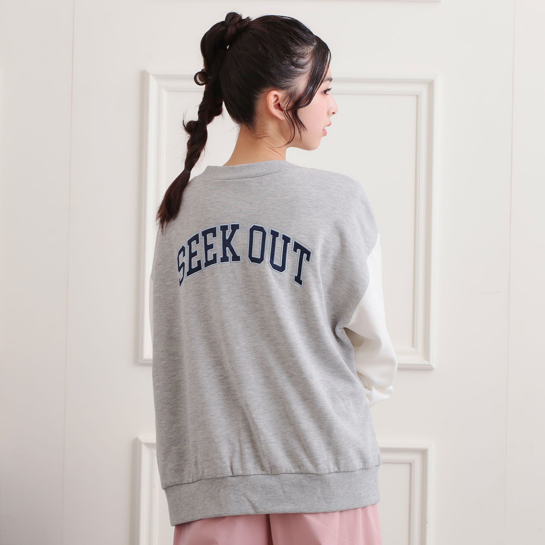 PINK-latte「バックカレッジVネックカーディガン」|カーディガン|ライトグレー(011