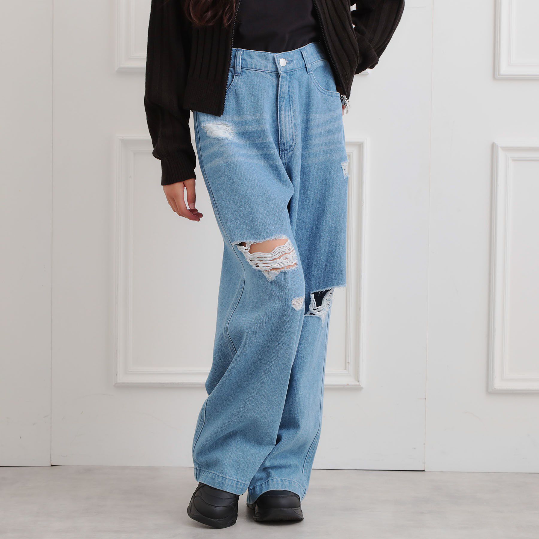 PINK-latte「ダメージワイドデニムパンツ」|その他|