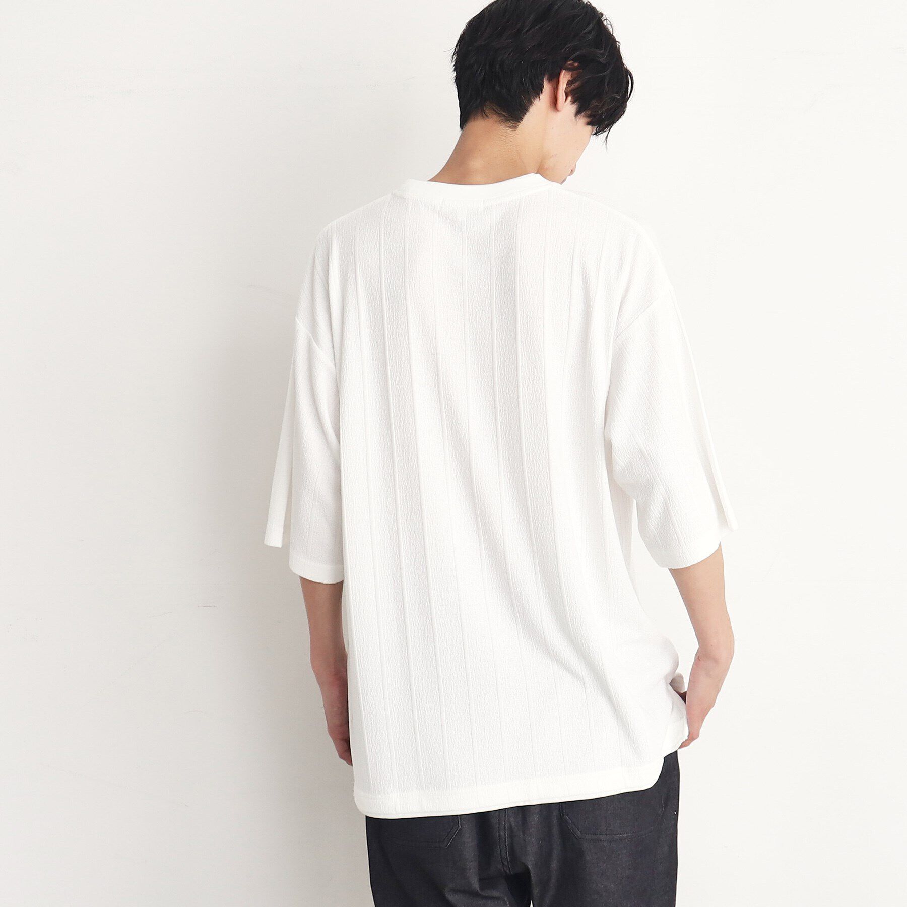 THE SHOP TK「【ビッグシルエット】ストライプジャカードフェイクレイヤードTシャツ」|Tシャツ・カットソー|