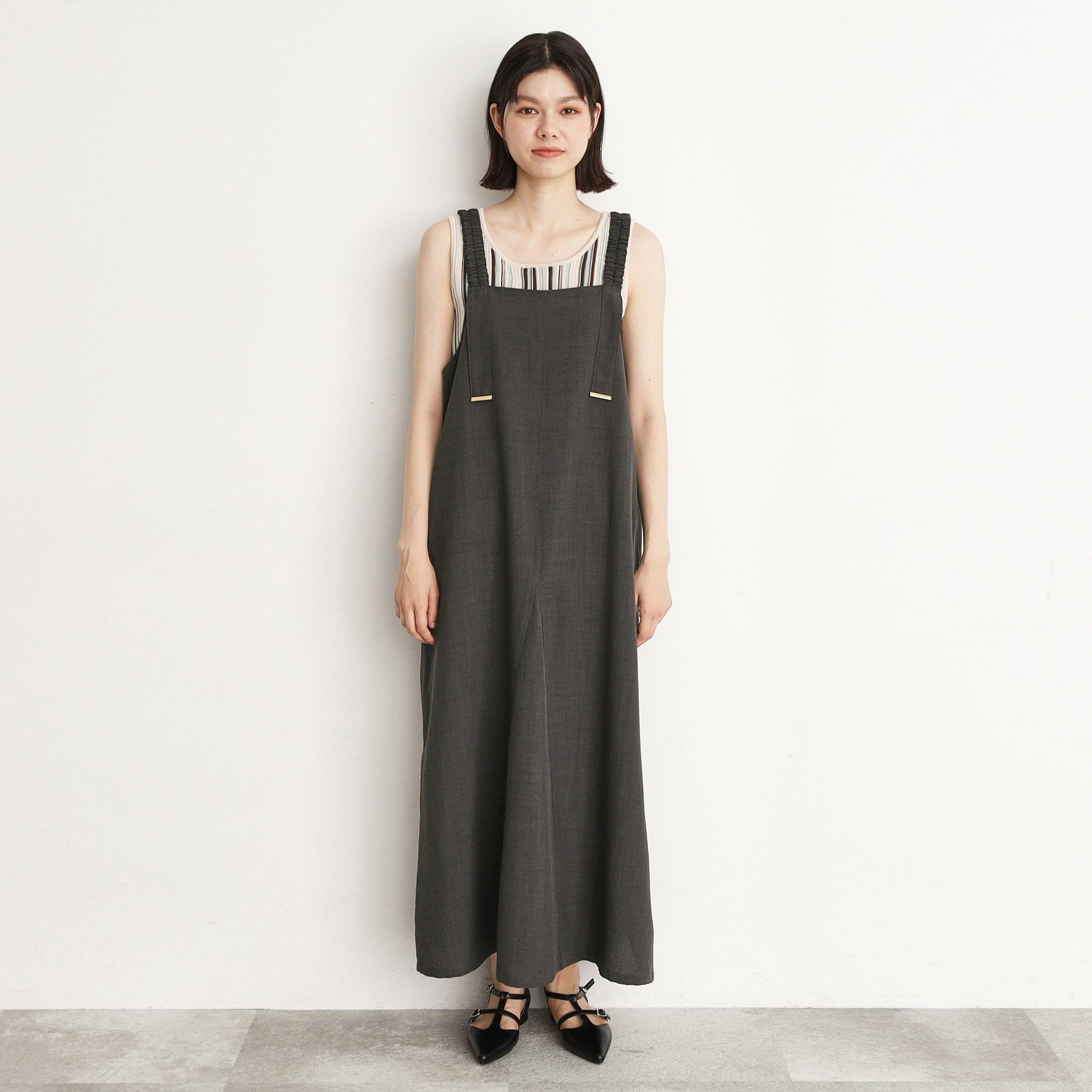 THE SHOP TK「ギャザーストラップ麻調ワンピース」|ワンピース|