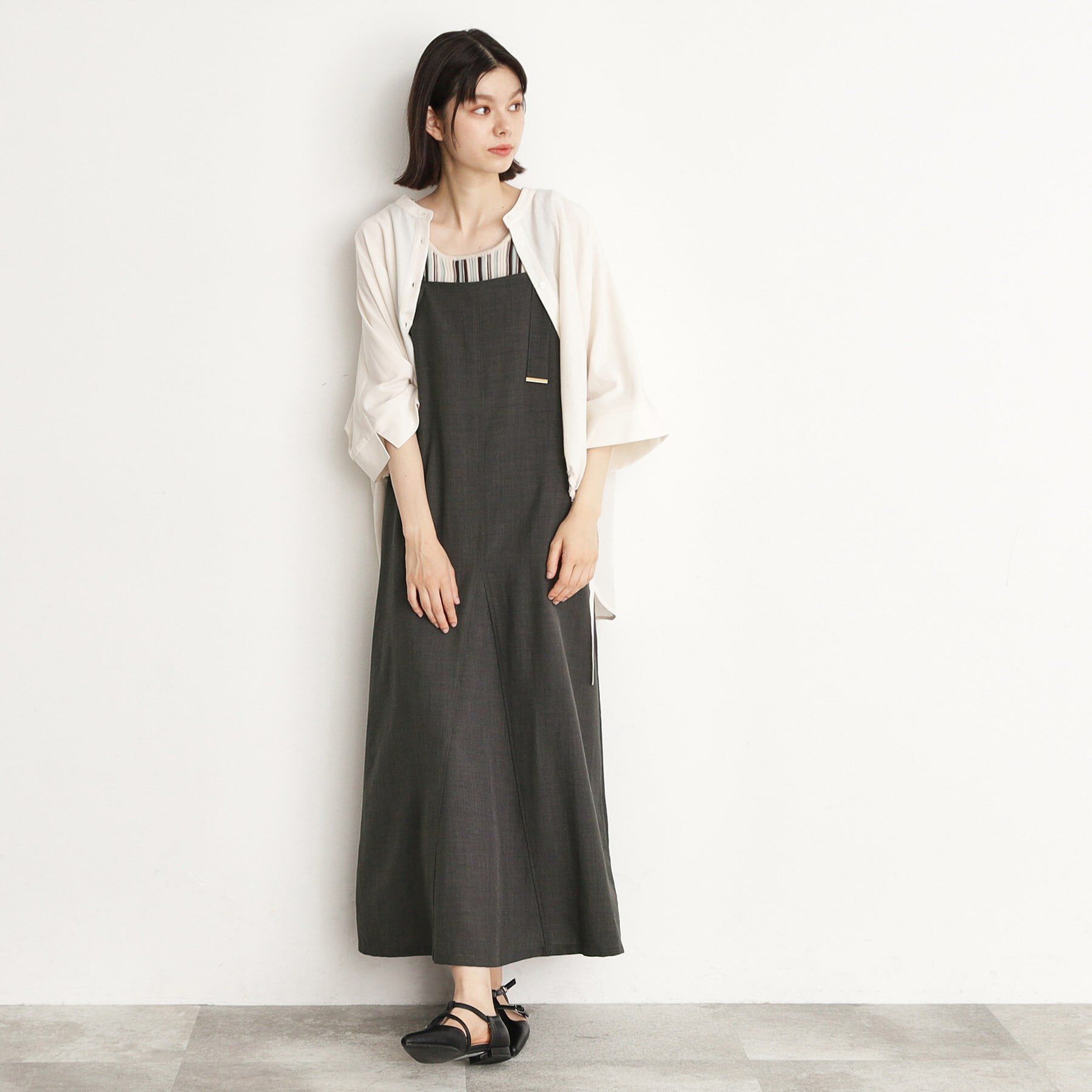 THE SHOP TK「ギャザーストラップ麻調ワンピース」|ワンピース|