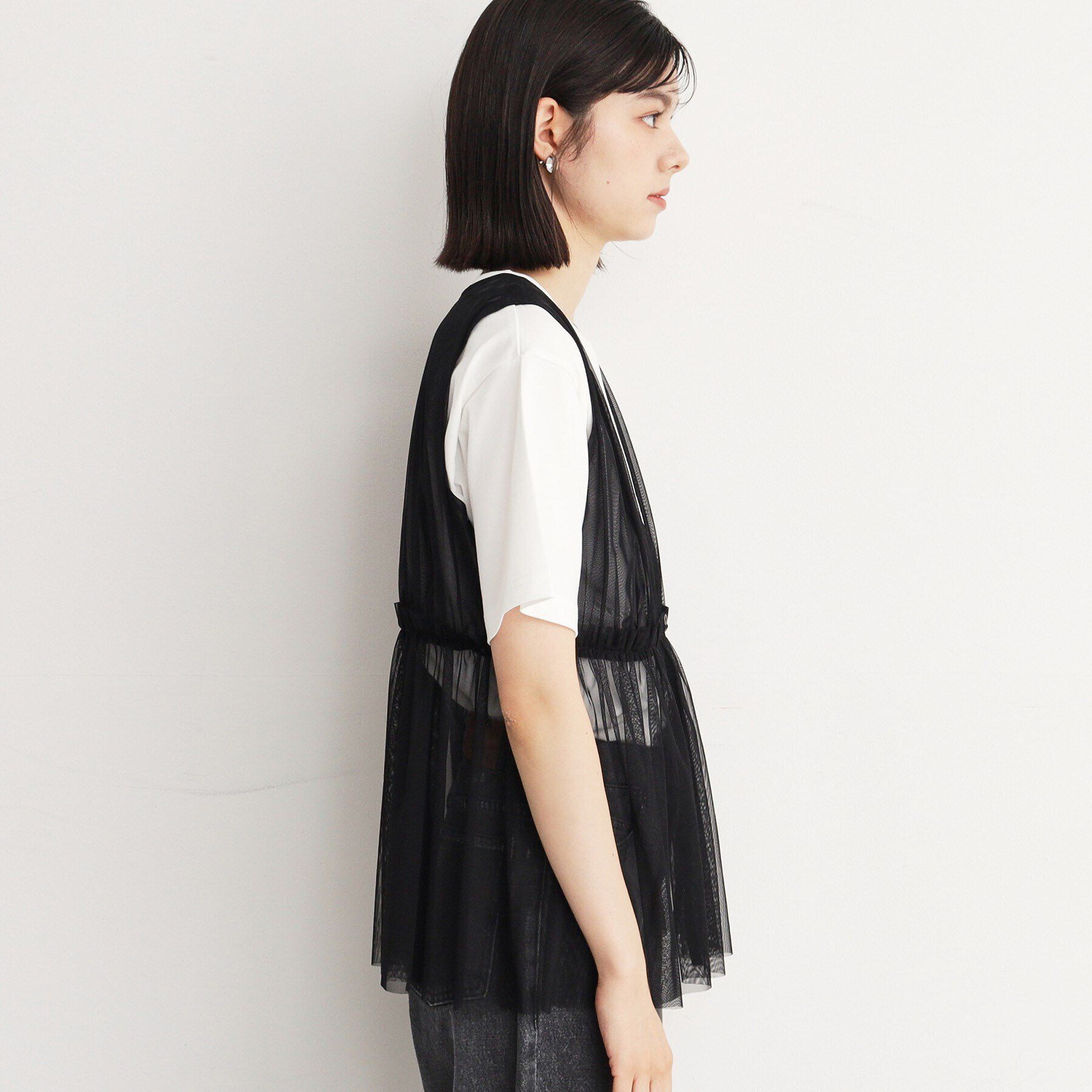 THE SHOP TK「チュールギャザーベスト【洗える】」|ベスト・ジレ|
