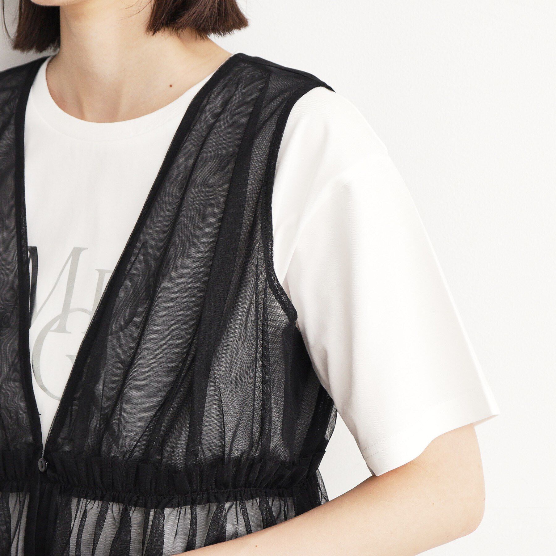 THE SHOP TK「チュールギャザーベスト【洗える】」|ベスト・ジレ|