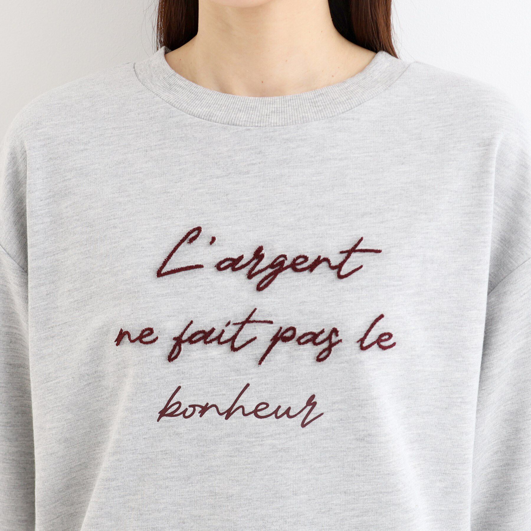 THE SHOP TK「【リラクシー/チュニック丈】6分袖裏毛刺繍プルオーバー/洗える」|Tシャツ・カットソー|