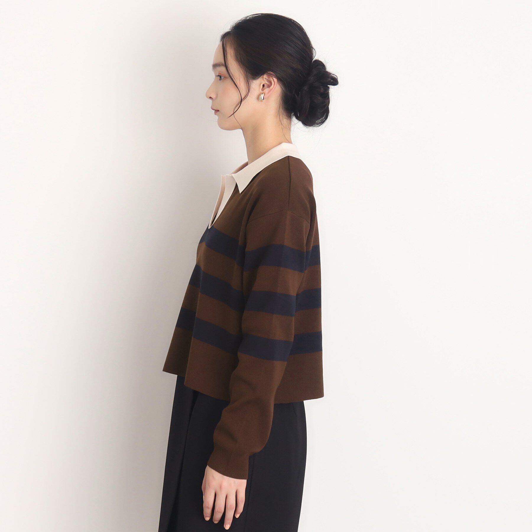 THE SHOP TK「ボーダーポロニット【洗える】」|ニット・セーター|