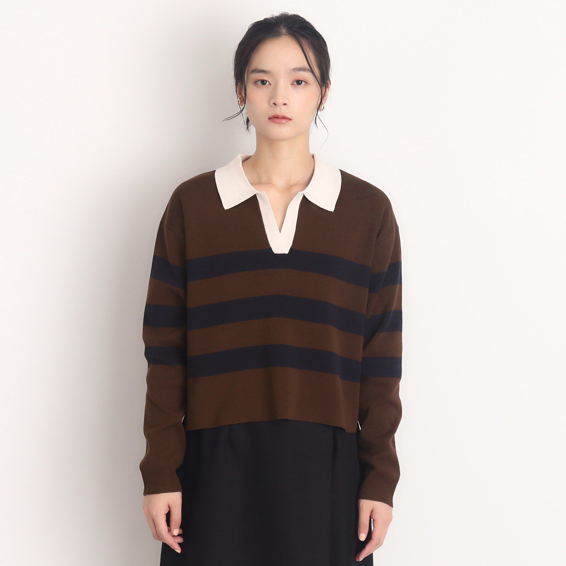 THE SHOP TK「ボーダーポロニット【洗える】」|ニット・セーター|