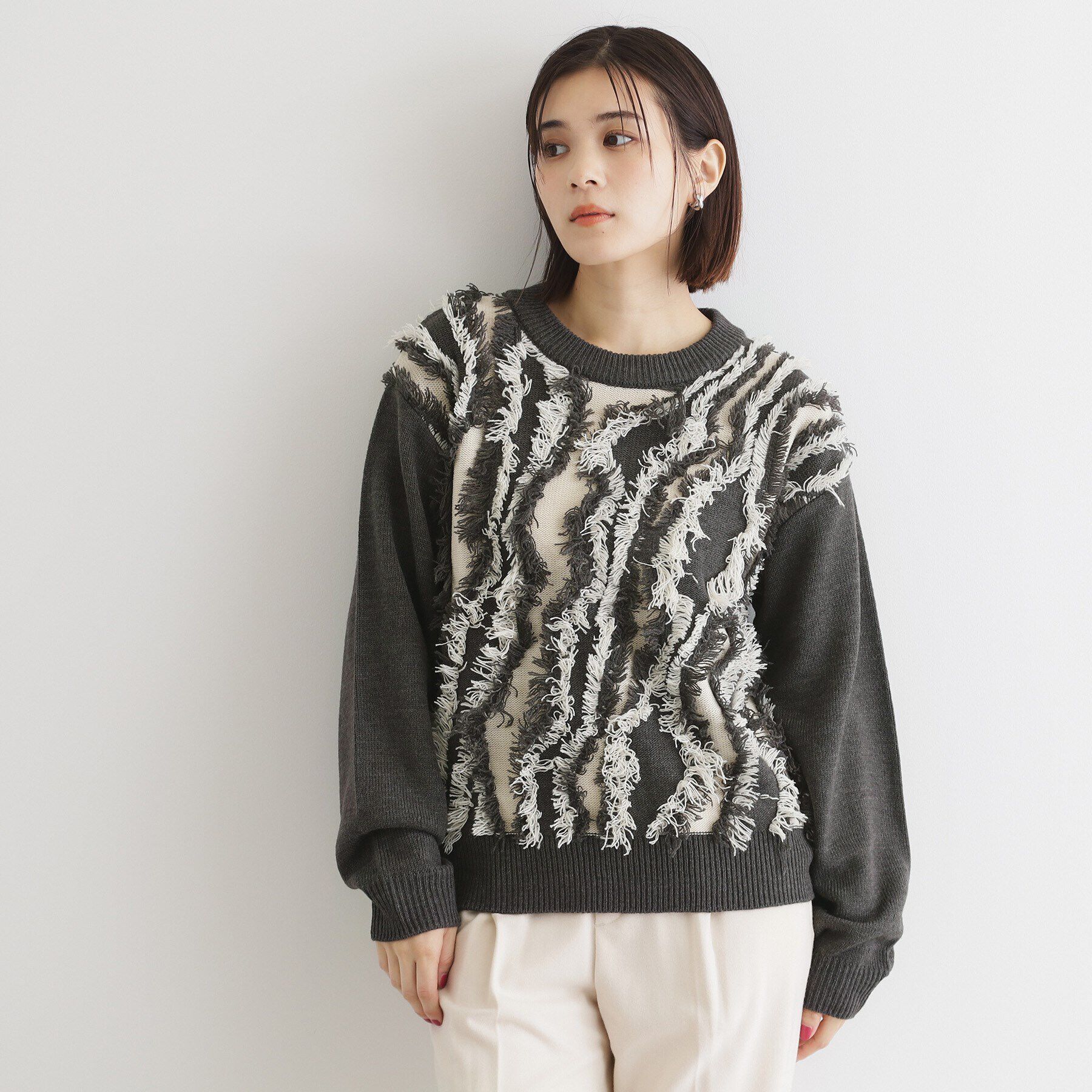 THE SHOP TK「【セットアップ可】フリンジニットプルオーバー/洗える」|ニット・セーター|チャコールグレー(4