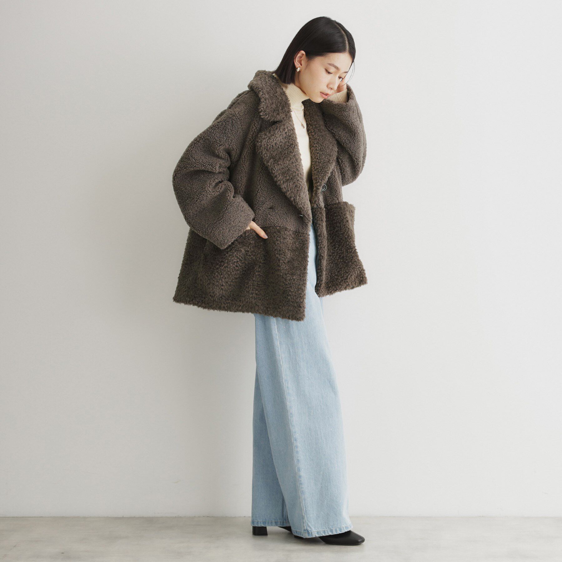 THE SHOP TK「マシュマロボア素材切替Ｐコート」|ピーコート|