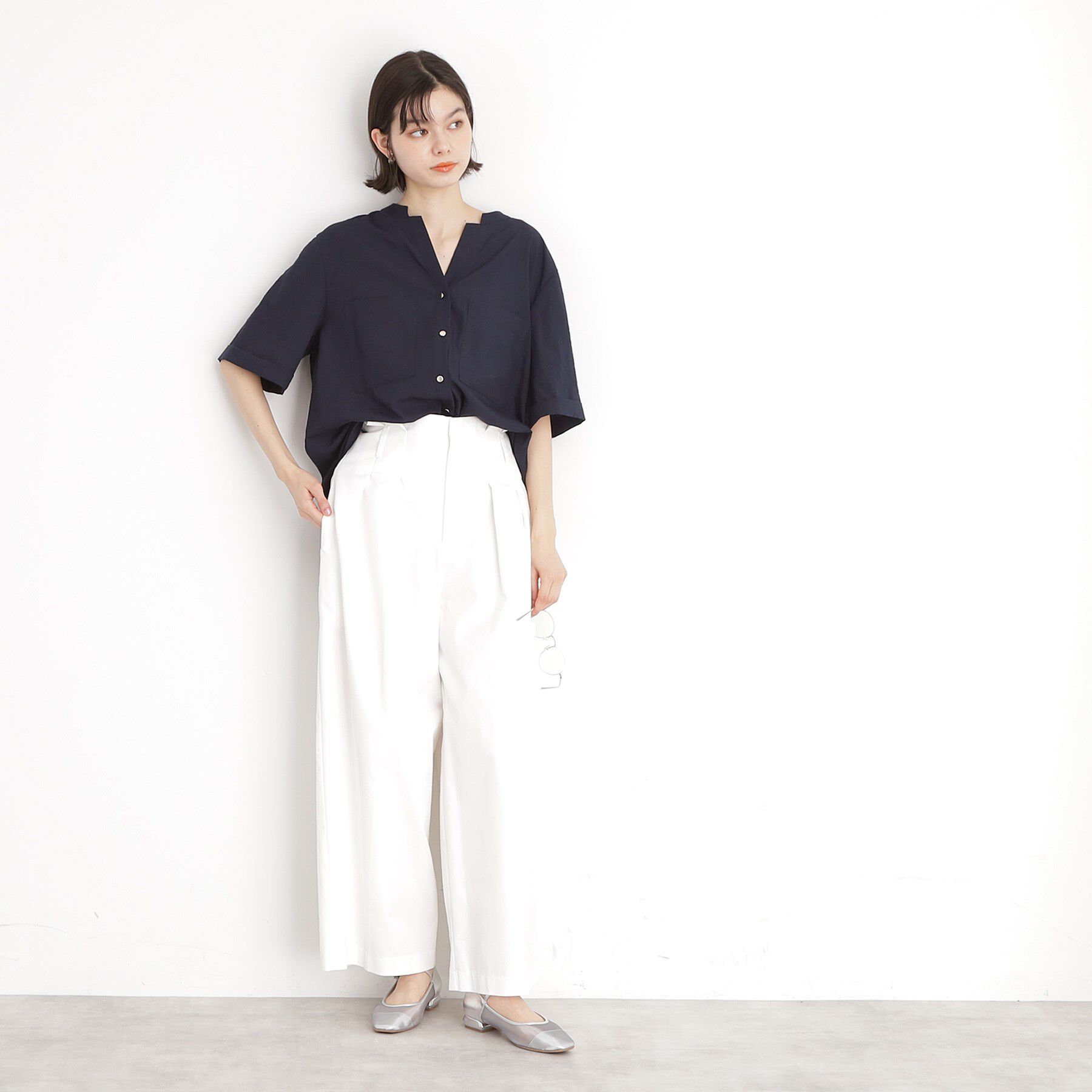 THE SHOP TK「ダブルポケット5分袖シャツ【体型カバー/洗濯機OK】」|シャツ・ブラウス|