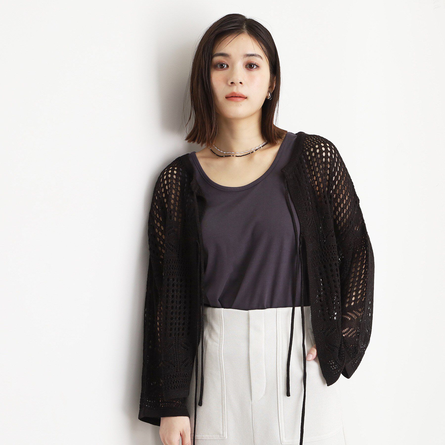 THE SHOP TK「【前後2WAY】タンク付透かし柄ニット/洗える」|その他|ブラック(019)