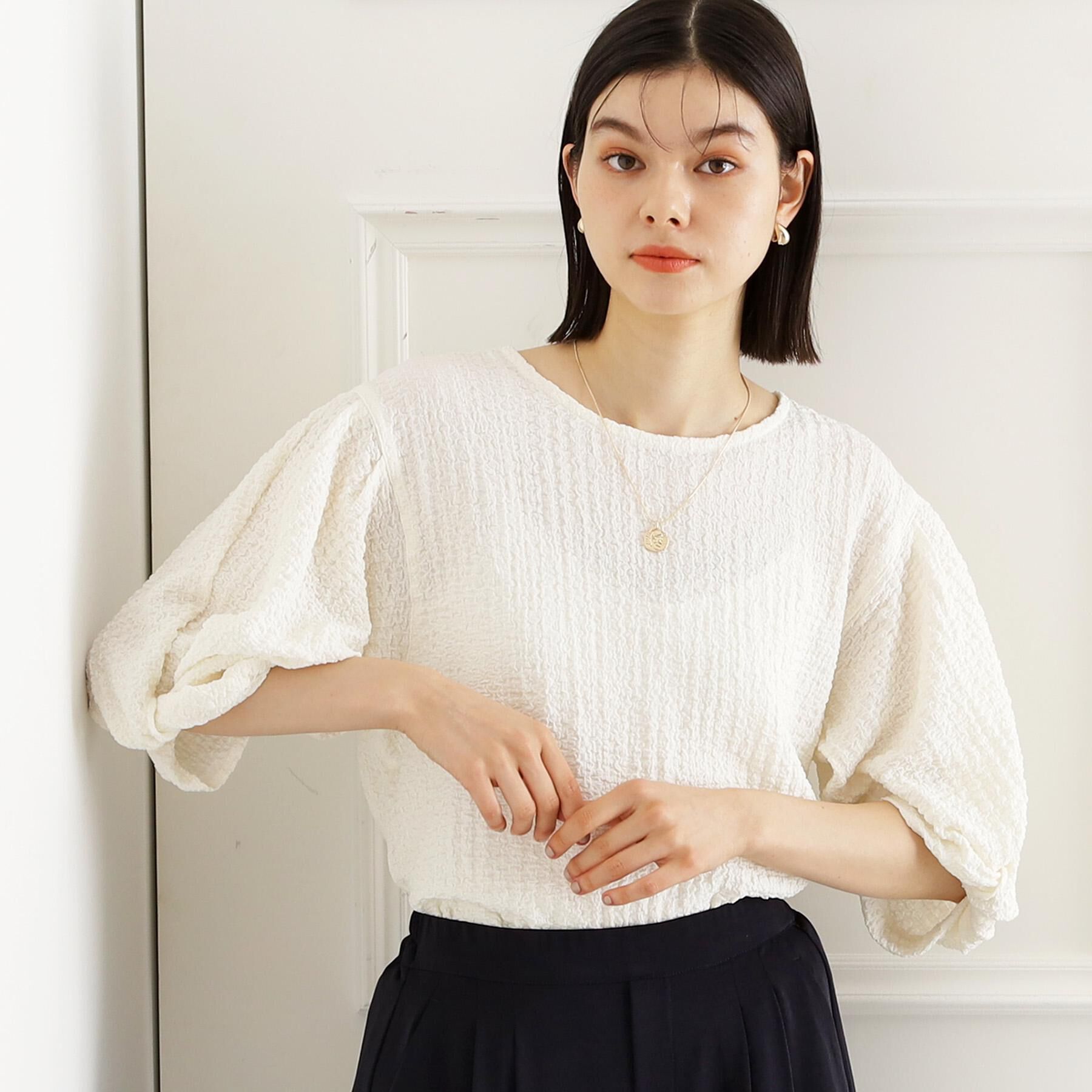 THE SHOP TK「【人気デザイン再入荷】ポコポコ袖タックプルオーバー/体型カバー/洗濯機OK」|Tシャツ・カットソー|アイボリー(004)