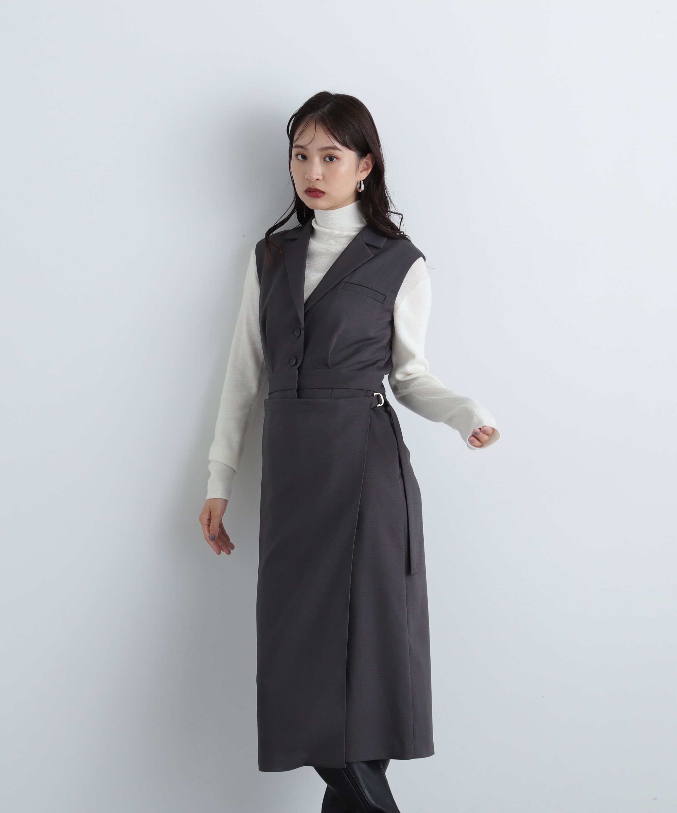  「ラップ風テイラードジャンパースカート」|ワンピース|