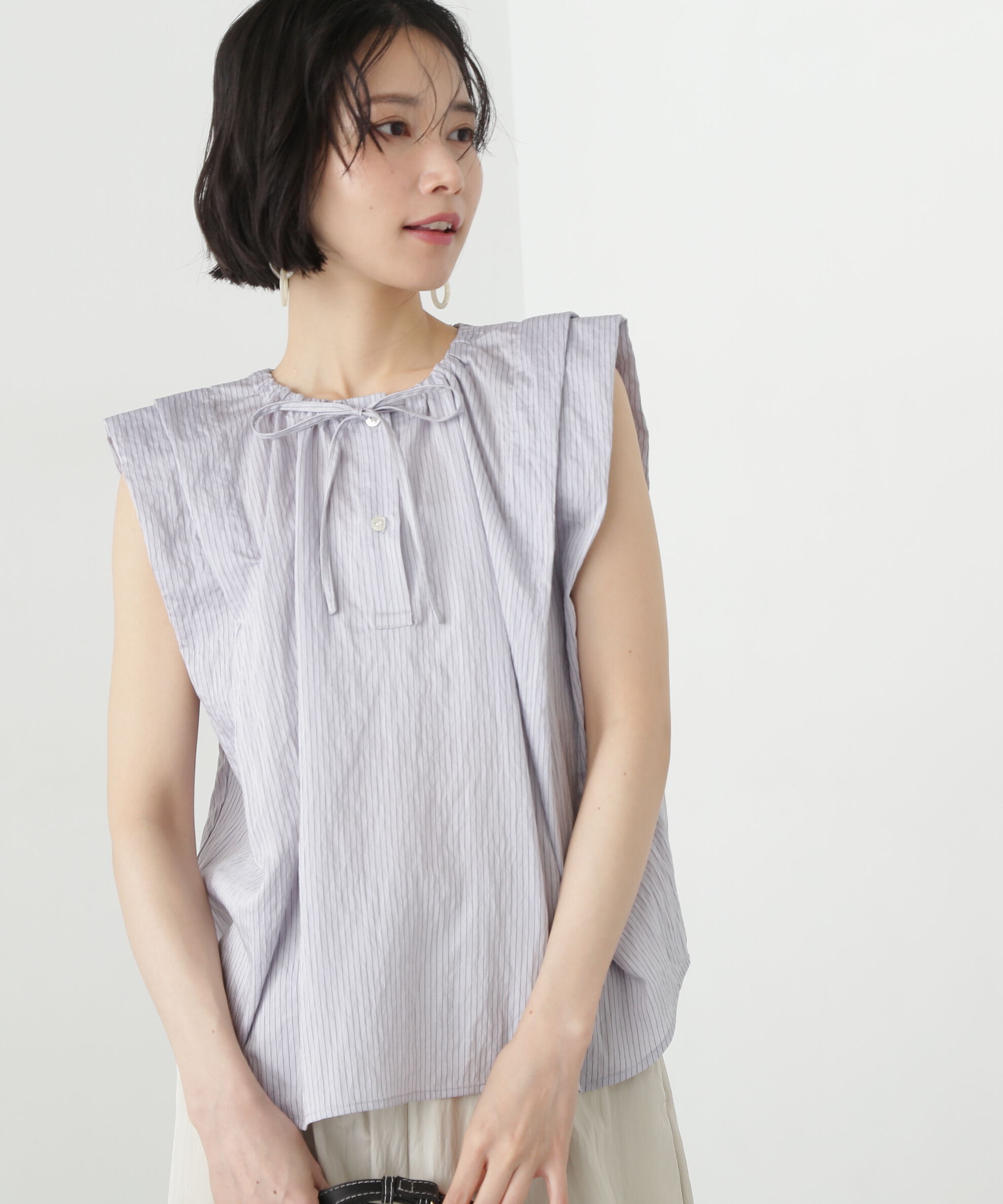  「タックショルダーブラウス」|シャツ・ブラウス|ブルー2