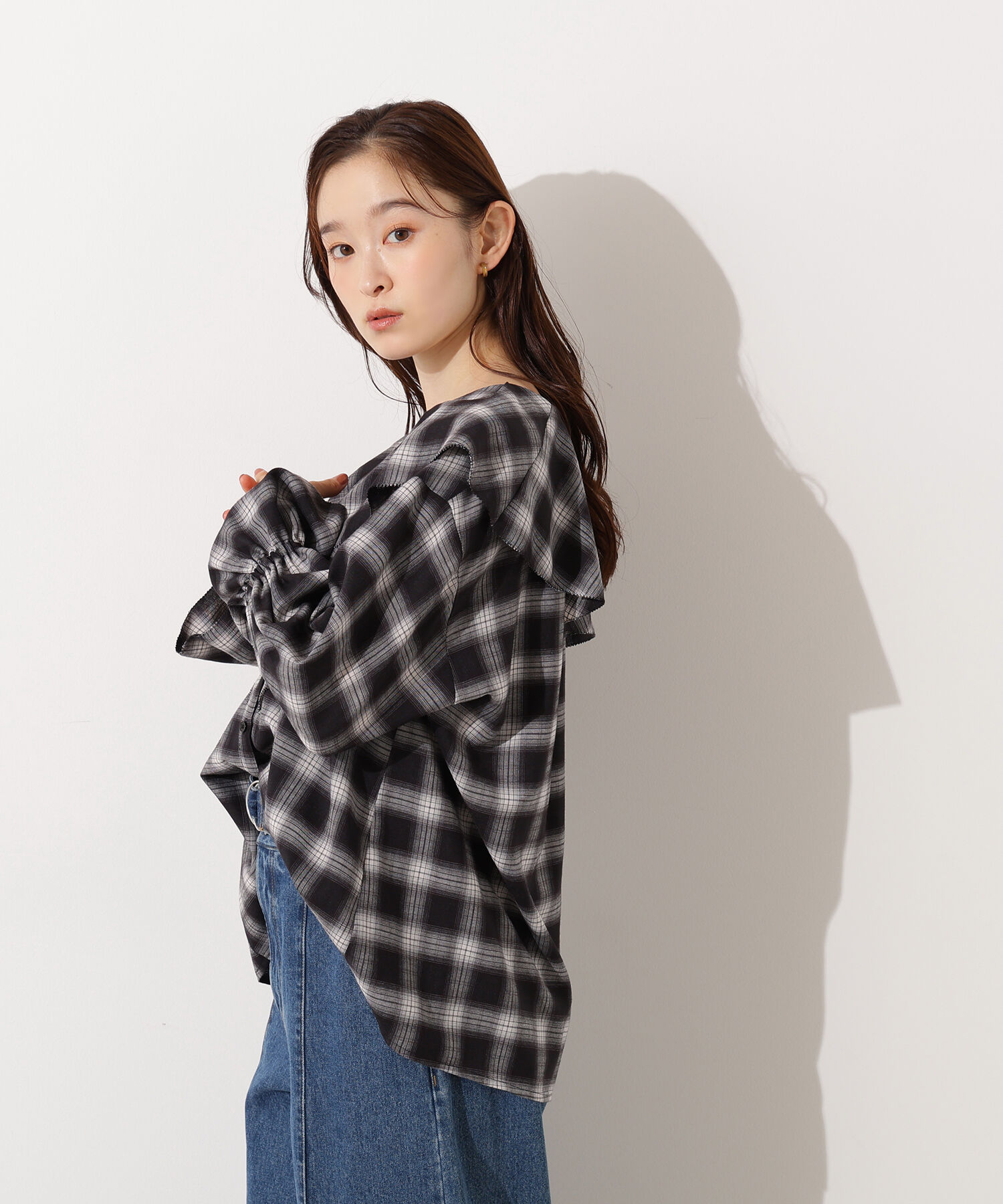  「チェックラッフルブラウス」|シャツ・ブラウス|