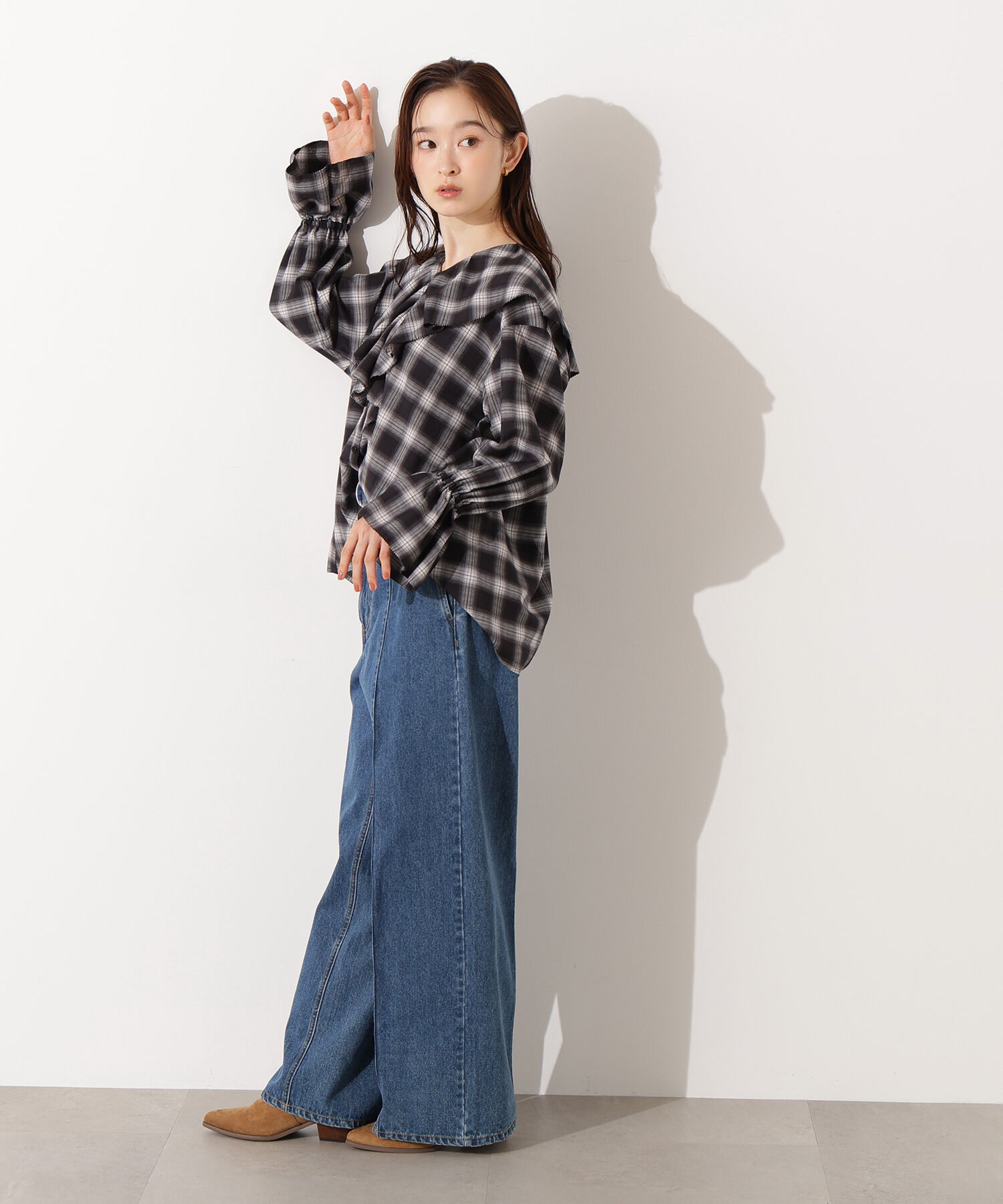  「チェックラッフルブラウス」|シャツ・ブラウス|