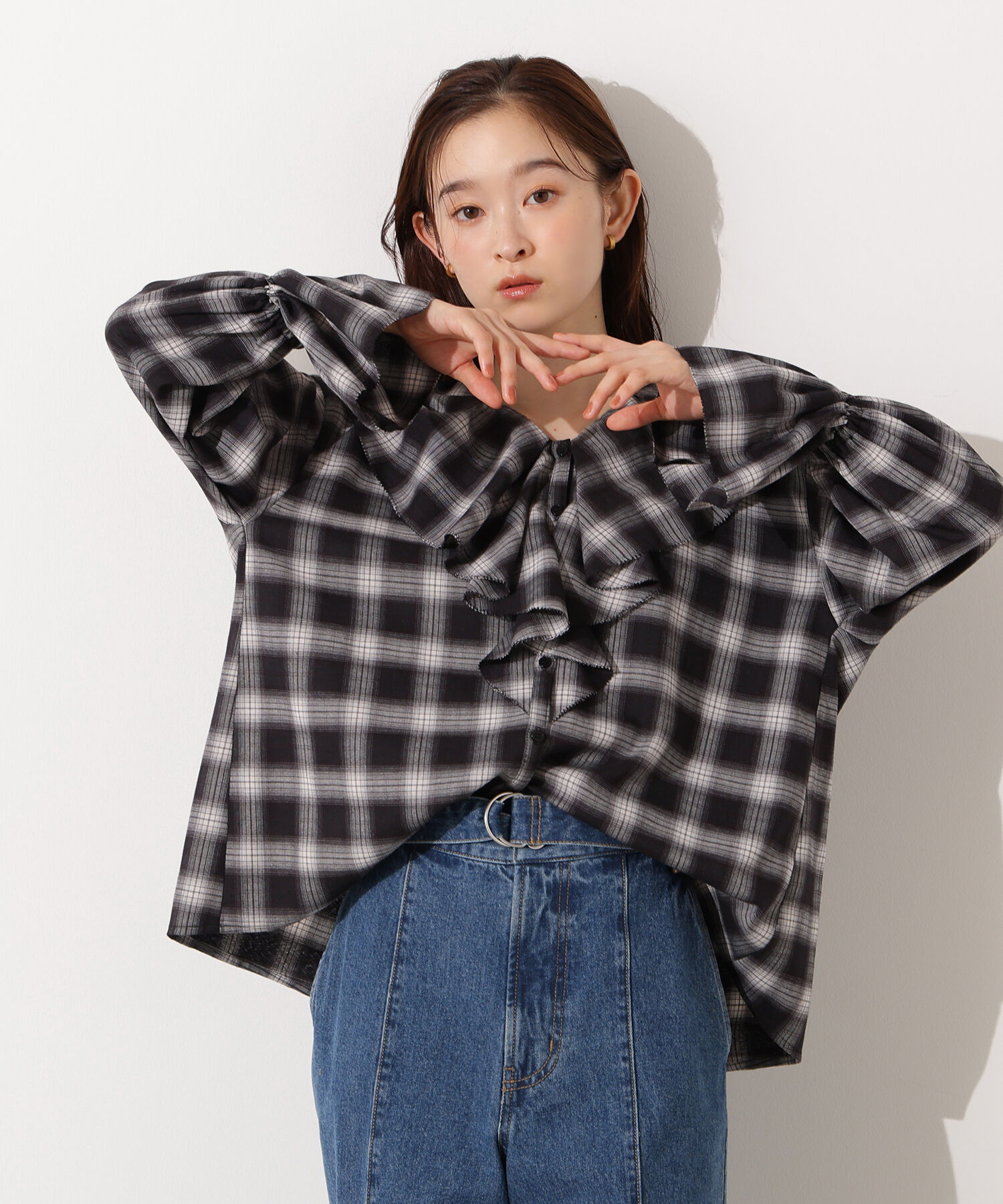  「チェックラッフルブラウス」|シャツ・ブラウス|