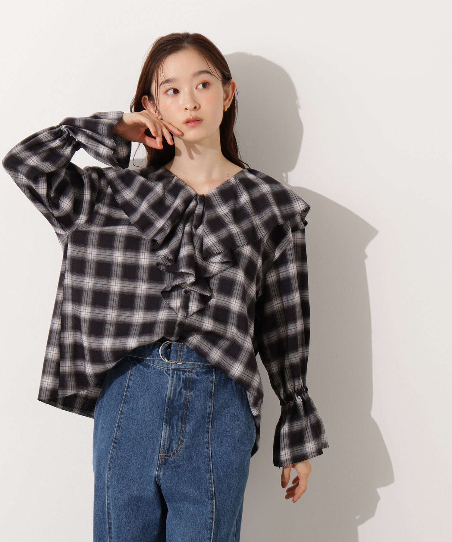  「チェックラッフルブラウス」|シャツ・ブラウス|