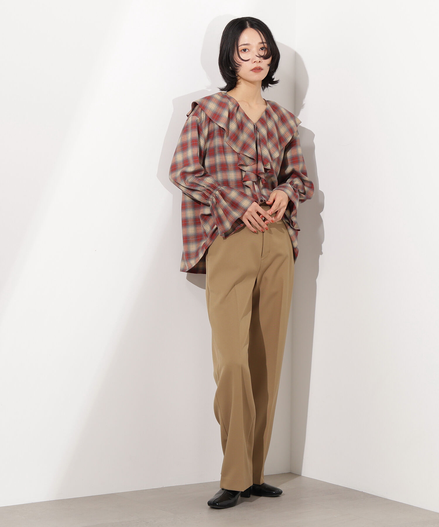  「チェックラッフルブラウス」|シャツ・ブラウス|
