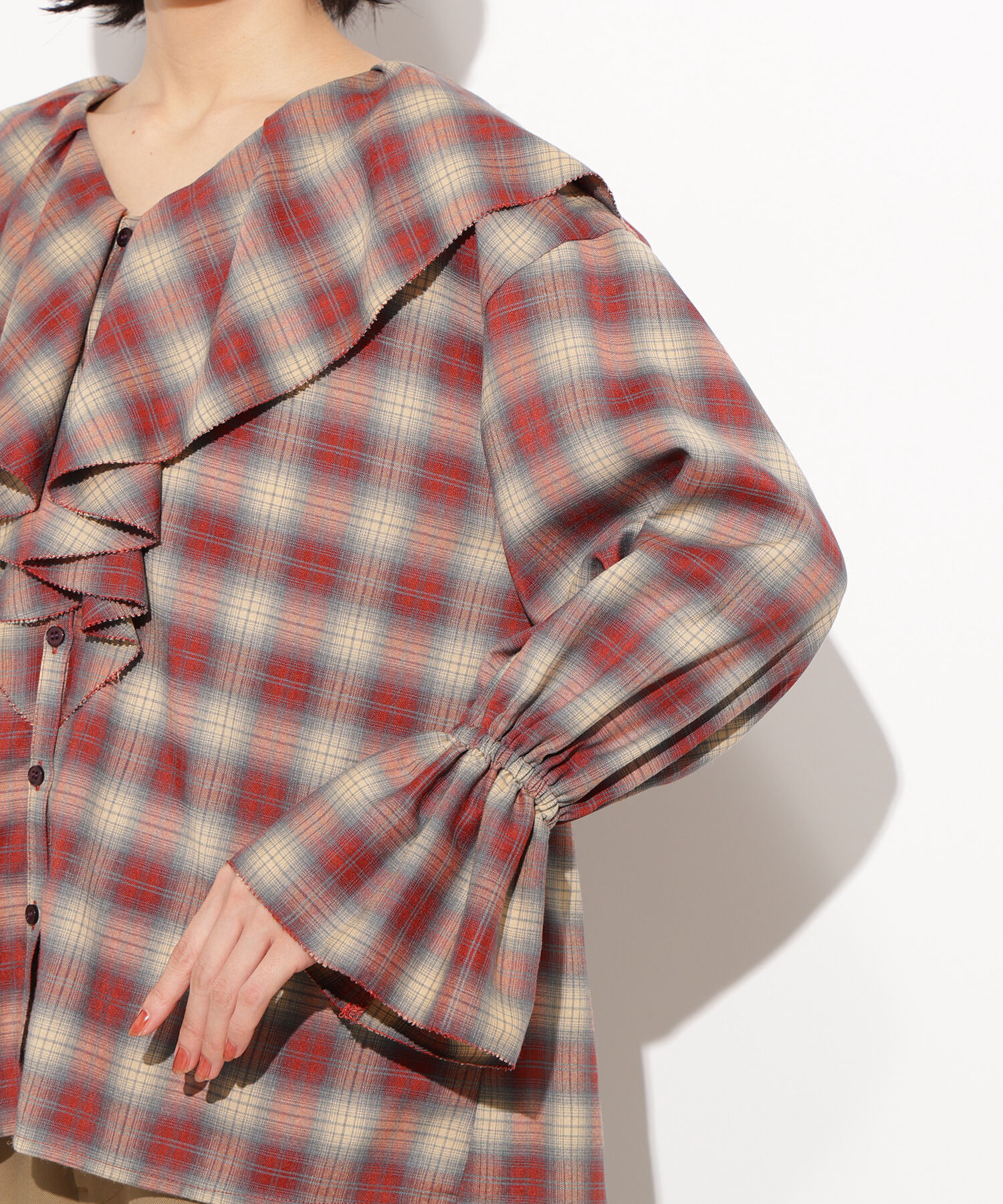  「チェックラッフルブラウス」|シャツ・ブラウス|