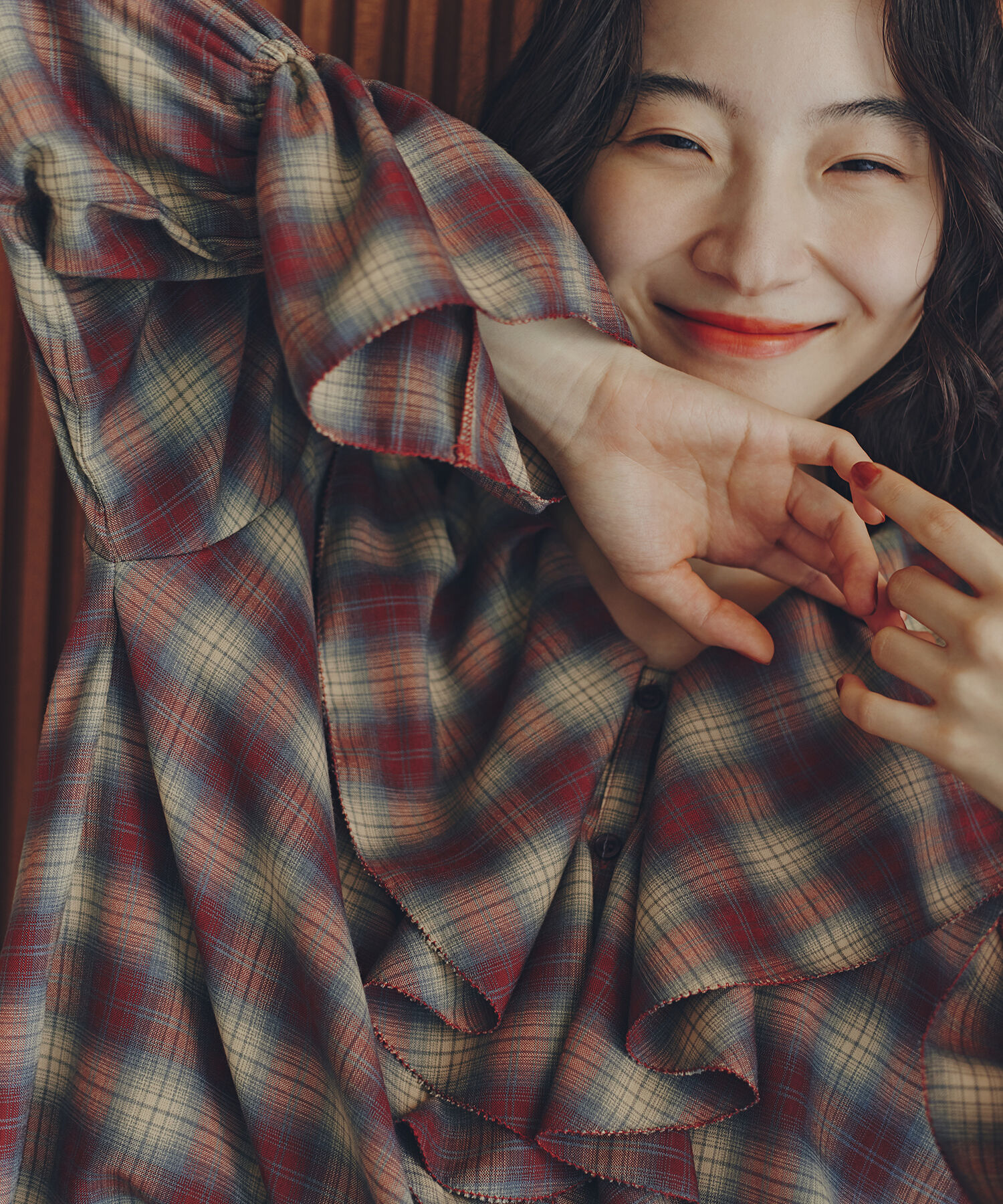  「チェックラッフルブラウス」|シャツ・ブラウス|